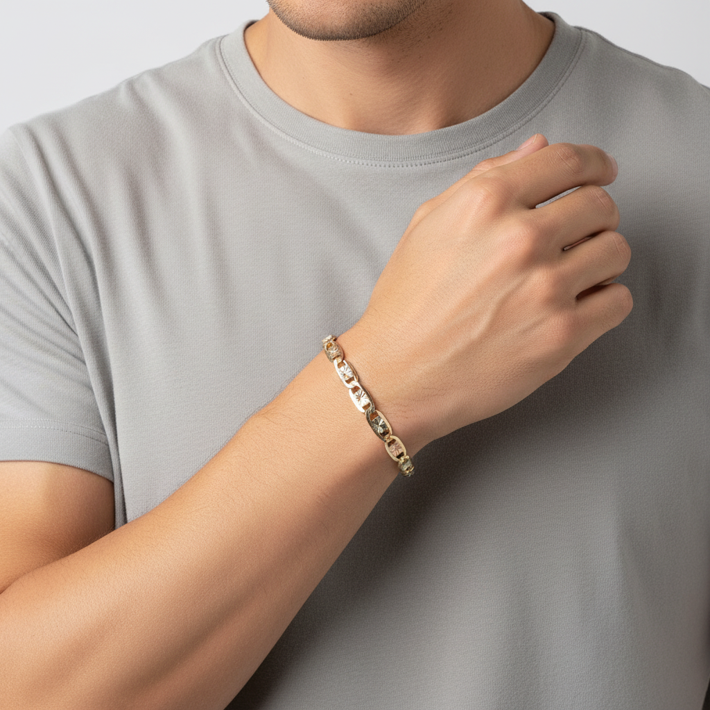 14K Tri Color Gold 8.5" Diamond Cut Valentino Bracelet