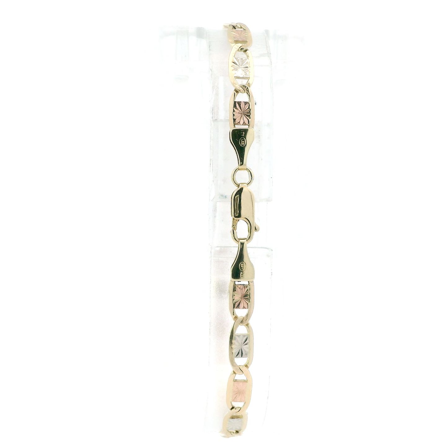 14K Tri Color Gold 8.5" Diamond Cut Valentino Bracelet