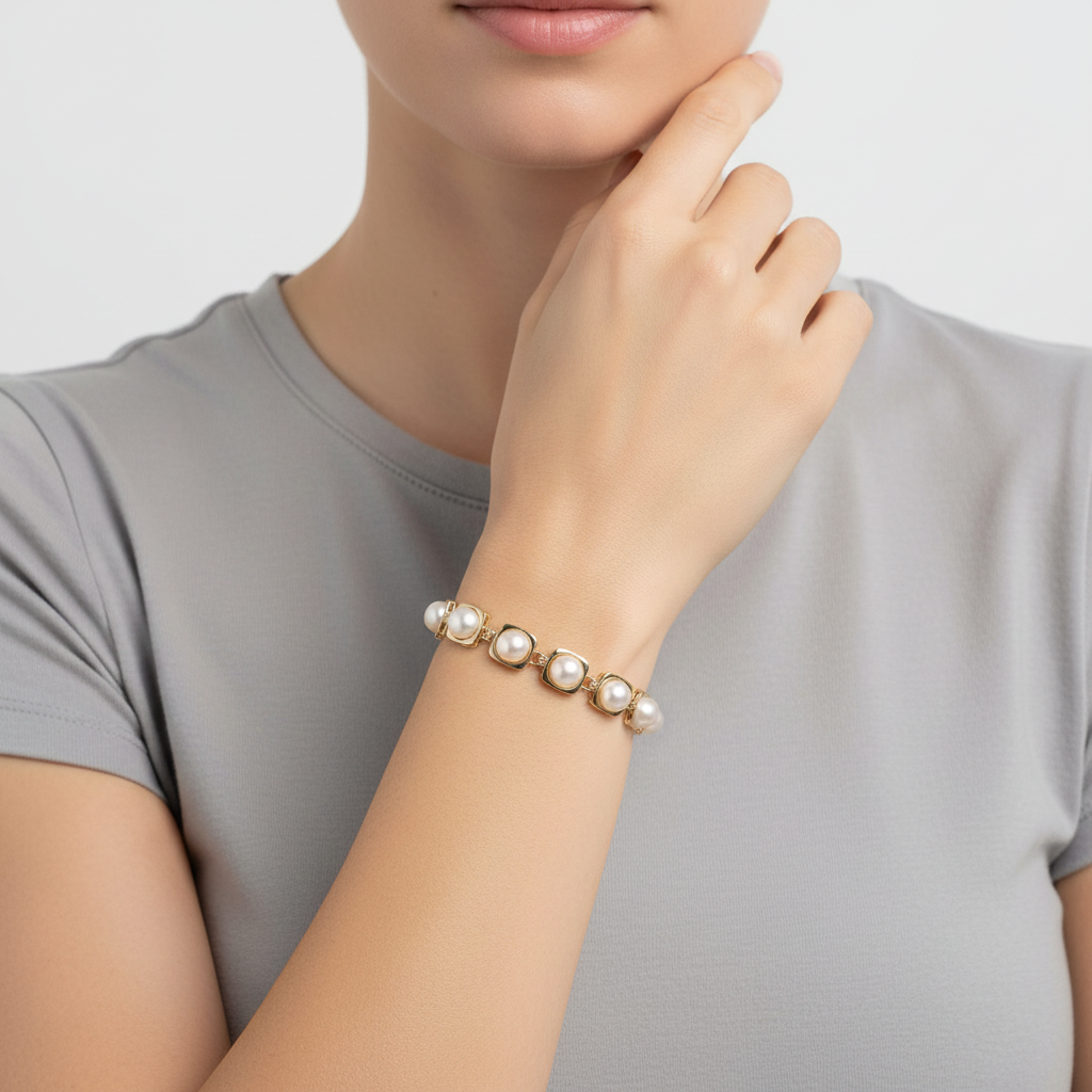 14K Yellow Gold 7" Pearl Bracelet