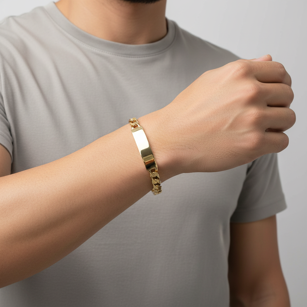 14K Yellow Gold Diamond Cut Curb ID Bracelet
