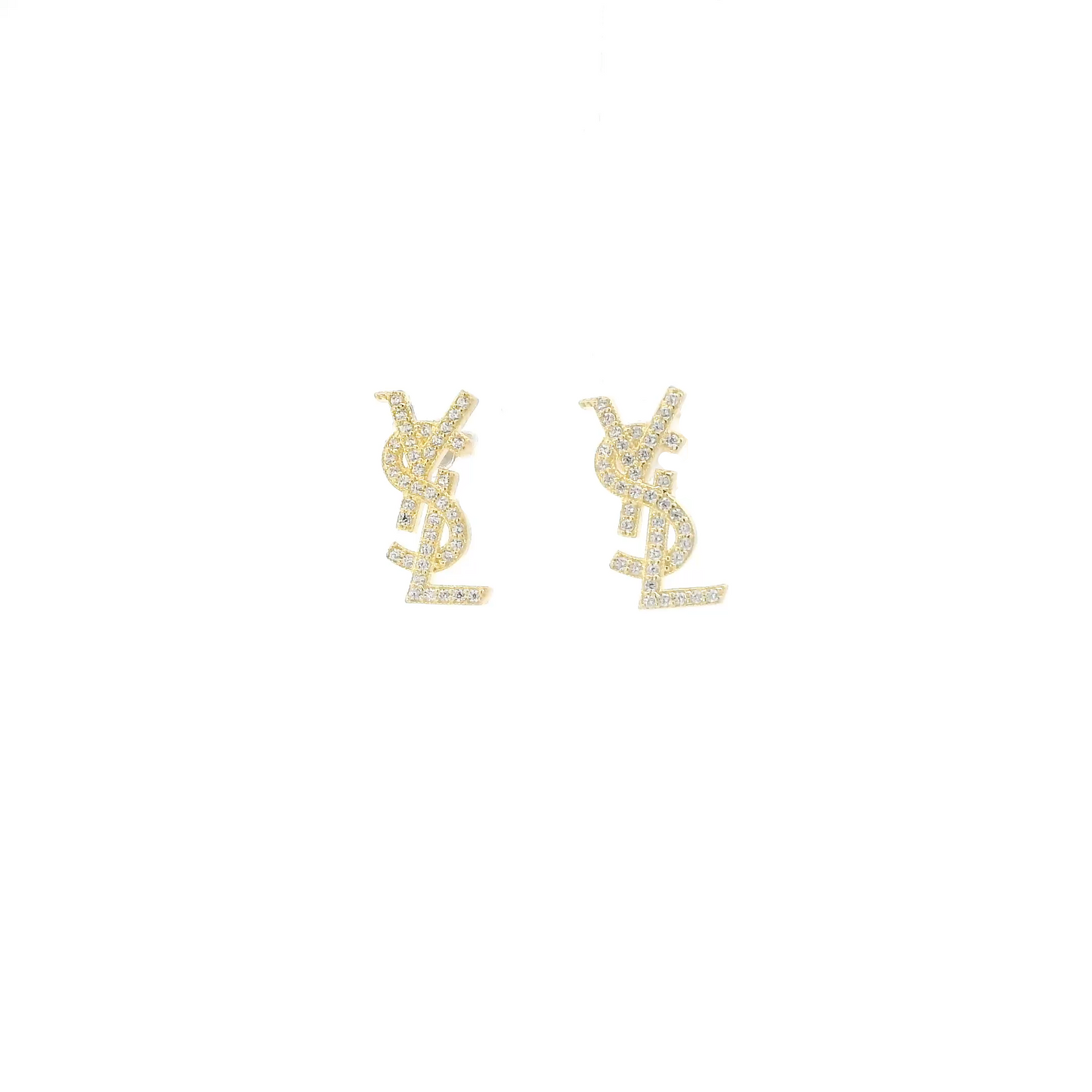 14K Yellow Gold "YSL" Cz Earrings