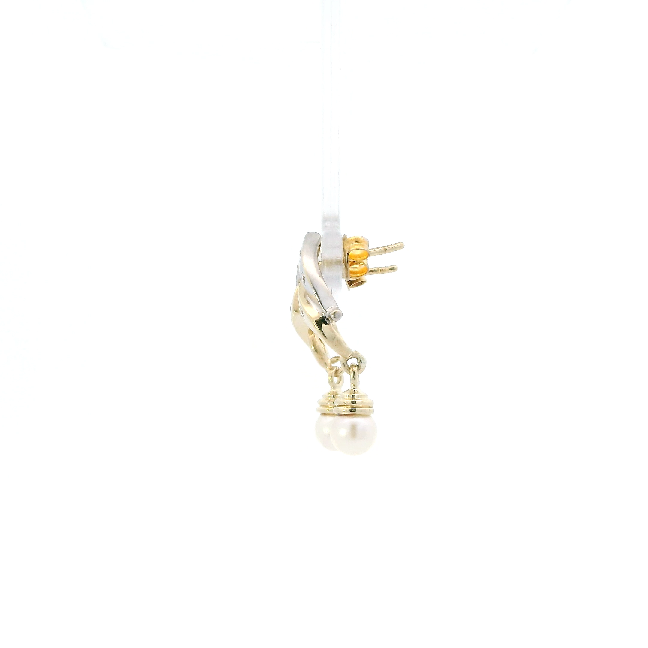 14K Yellow & White Gold Pearl Cz Dangle Earrings