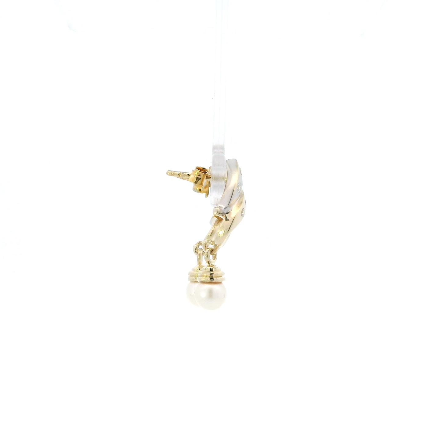 14K Yellow & White Gold Pearl Cz Dangle Earrings