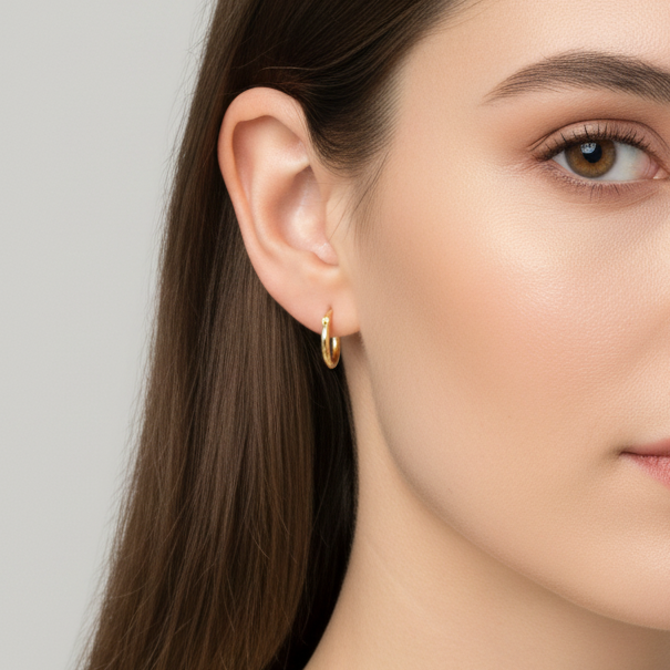 14K Yellow Gold Hollow Tube Hoop Earrings