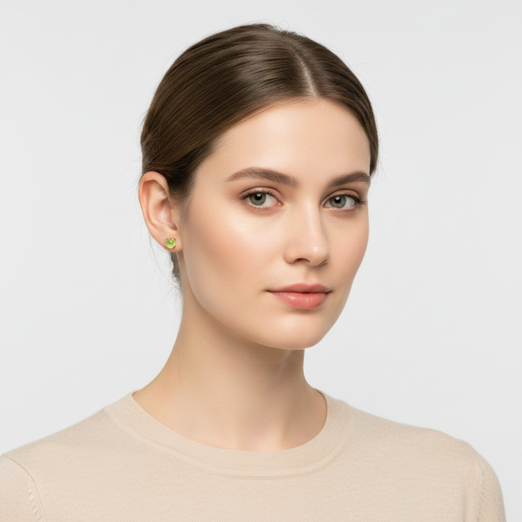 14K Yellow Gold Green Stone Stud Earrings