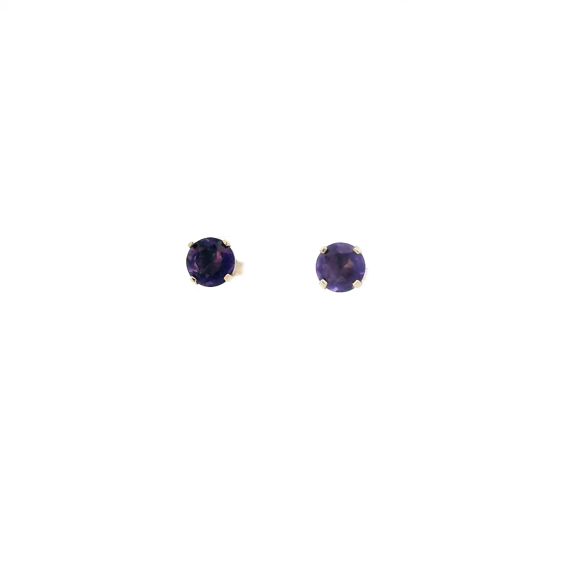 14K Yellow Gold Amethyst Stud Earrings
