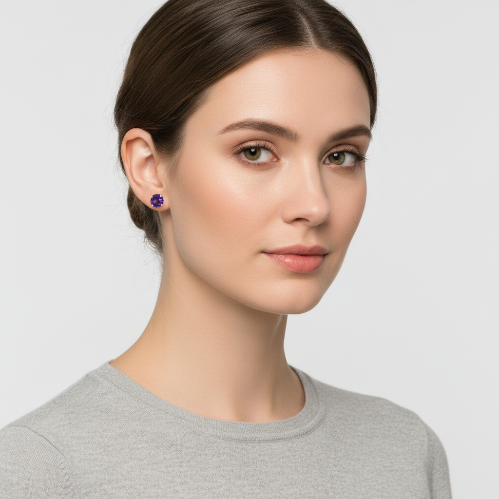 14K Yellow Gold Amethyst Stud Earrings