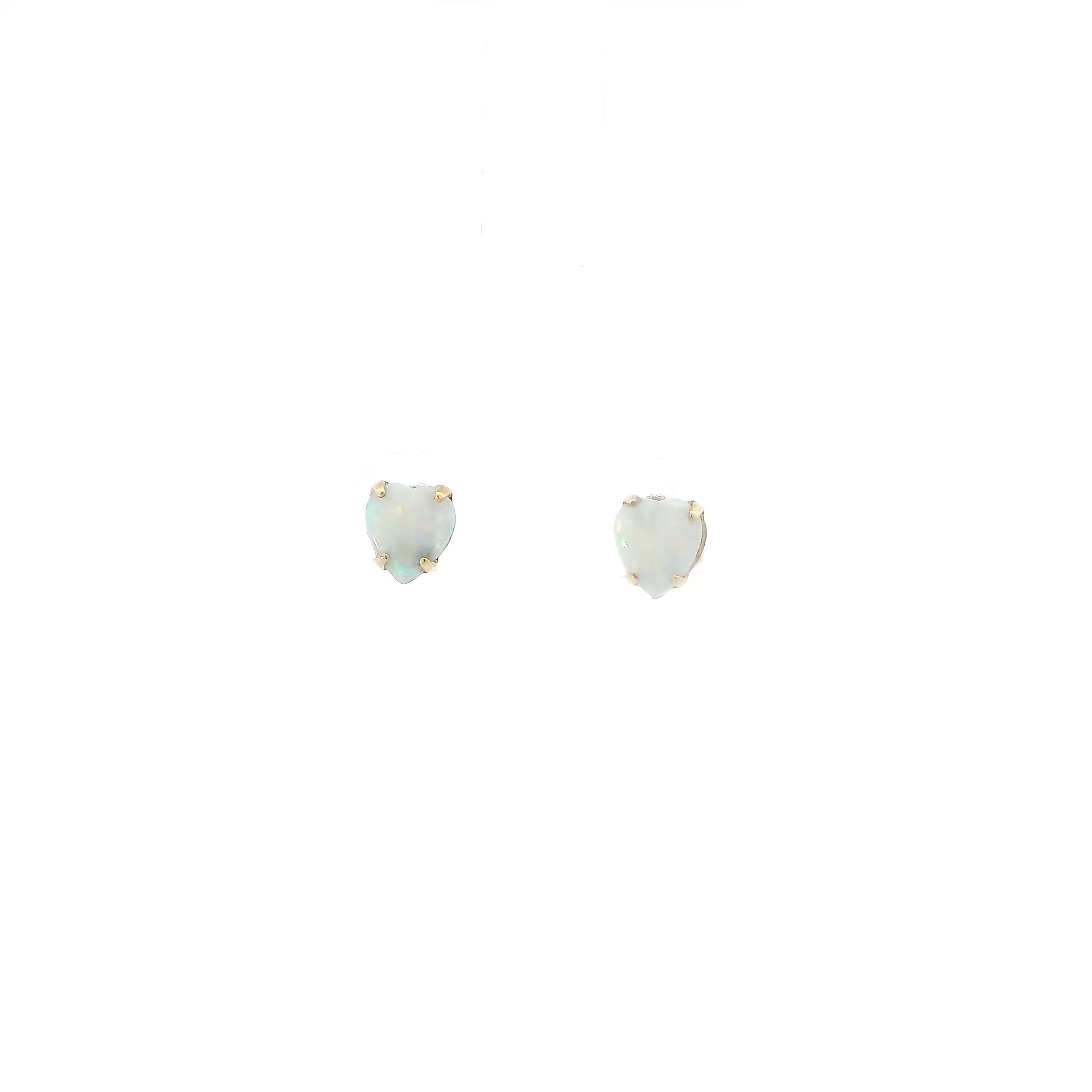 14K Yellow Gold Opal Heart Stud Earrings