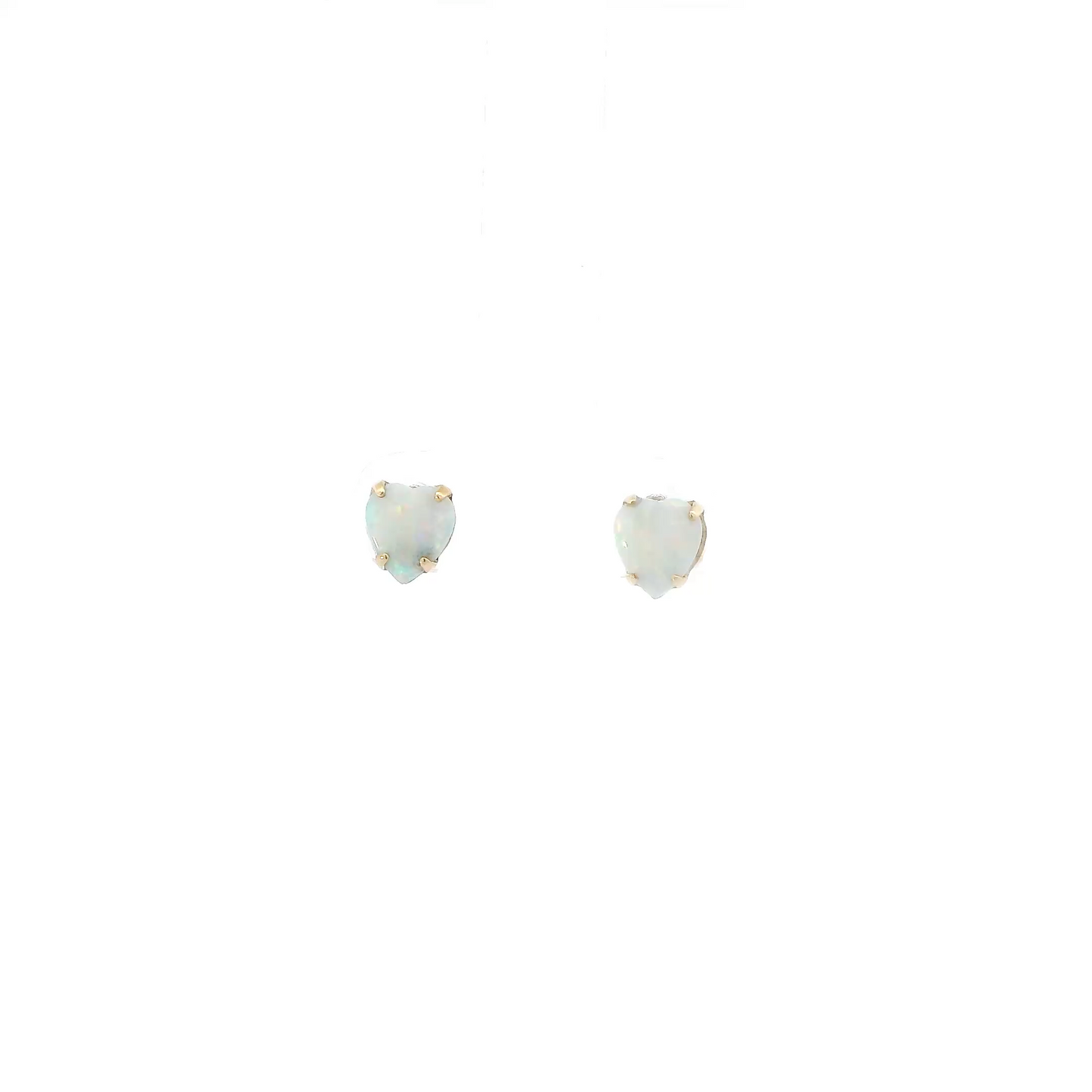 14K Yellow Gold Opal Heart Stud Earrings