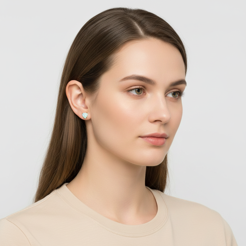 14K Yellow Gold Opal Heart Stud Earrings