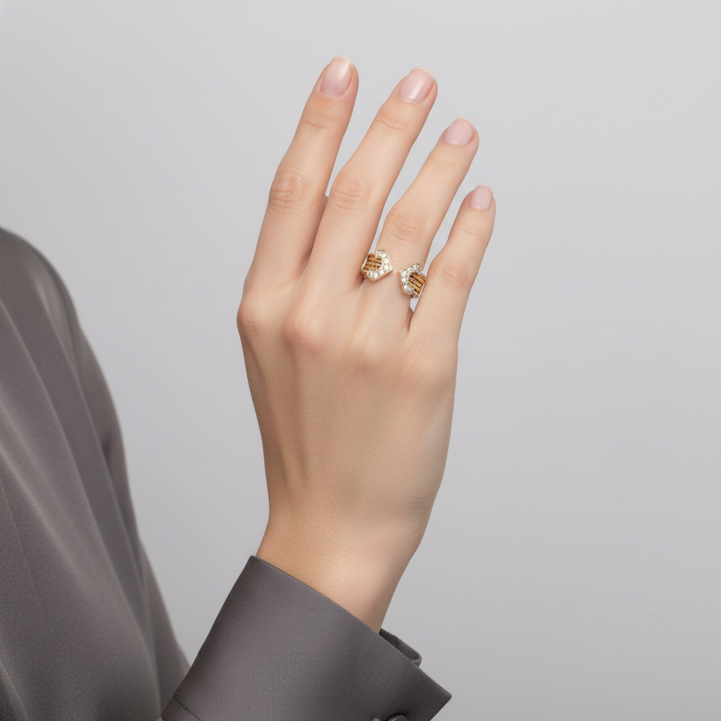 14K Yellow Gold Diamond Rope Womens Ring - 0.28ct