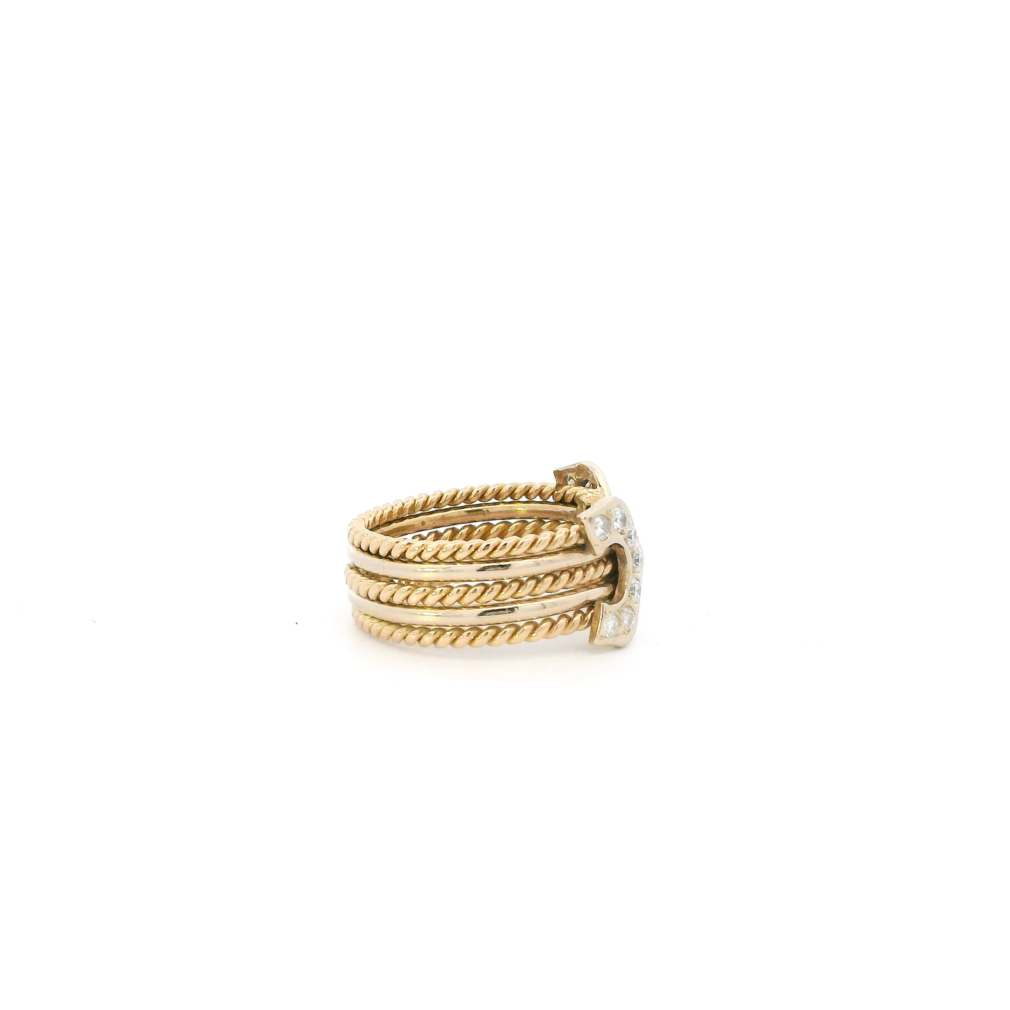 14K Yellow Gold Diamond Rope Womens Ring - 0.28ct