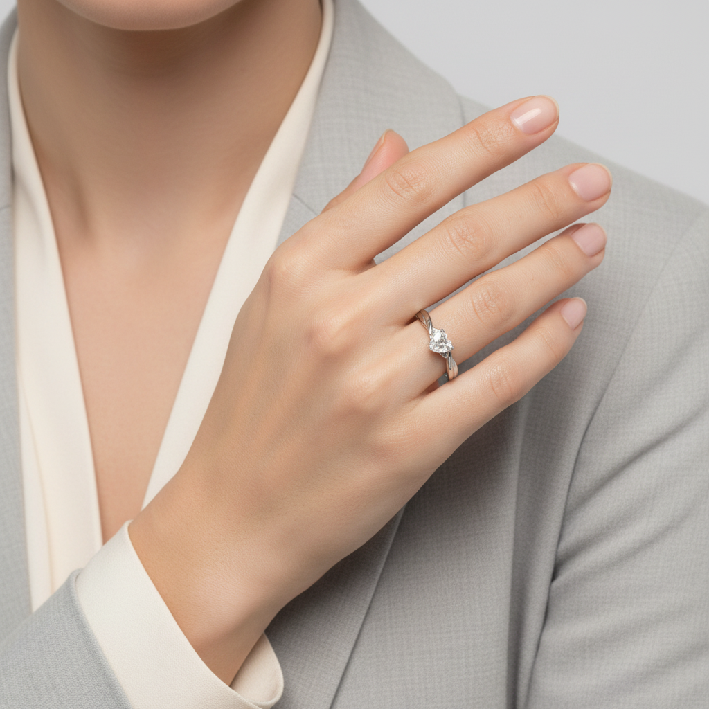 14K White Gold Heart Diamond Solitaire Ring - 0.39ct