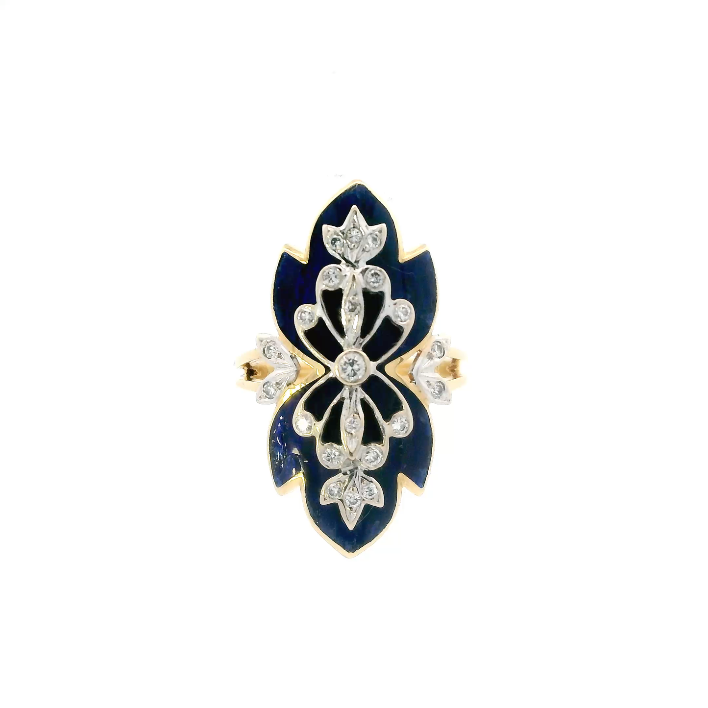 18K Yellow Gold Diamond & enamel Womens Ring - 0.37ct