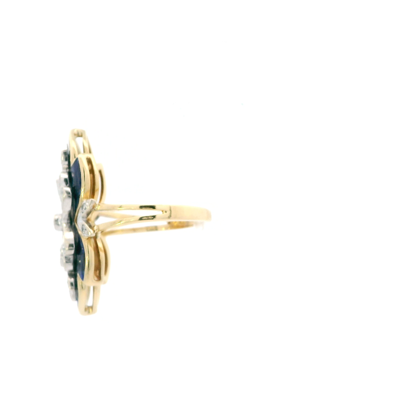 18K Yellow Gold Diamond & enamel Womens Ring - 0.37ct