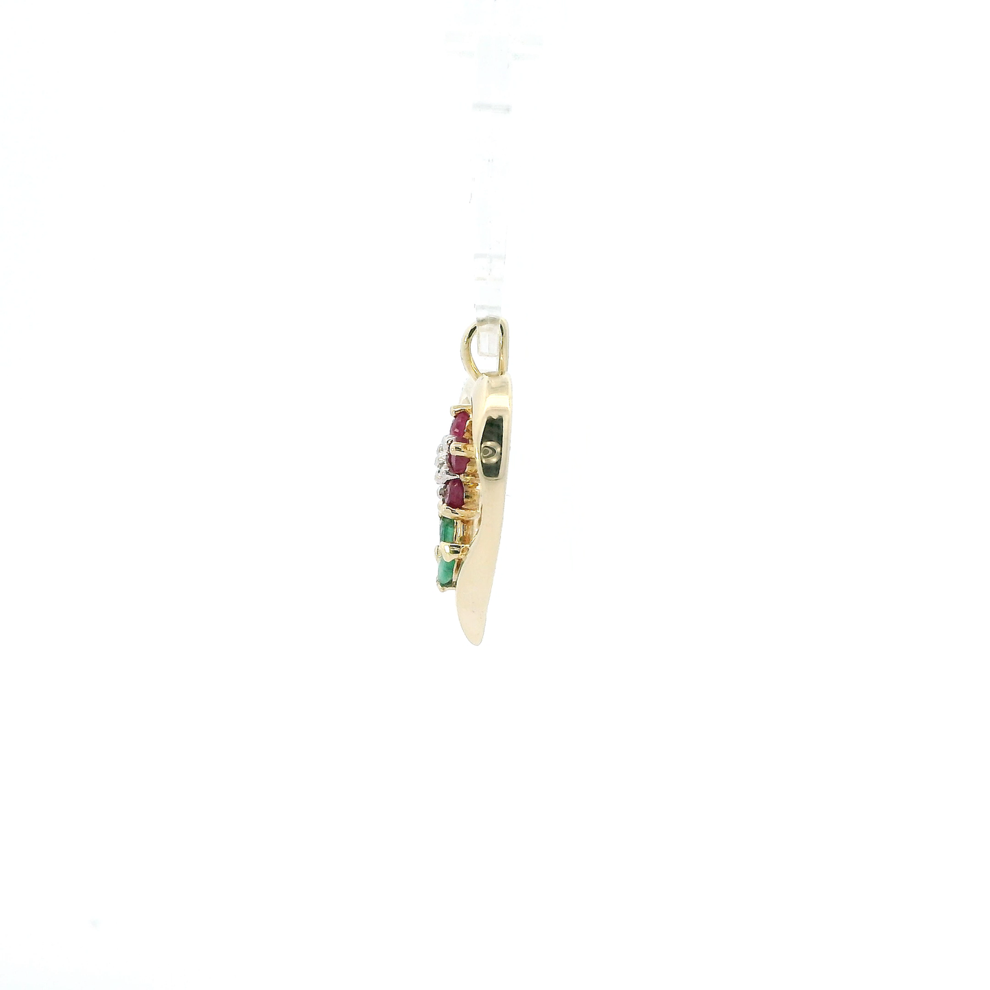 10K Yellow Gold Ruby, Emerald & Diamond Flower & Heart Pendant - 0.01ct