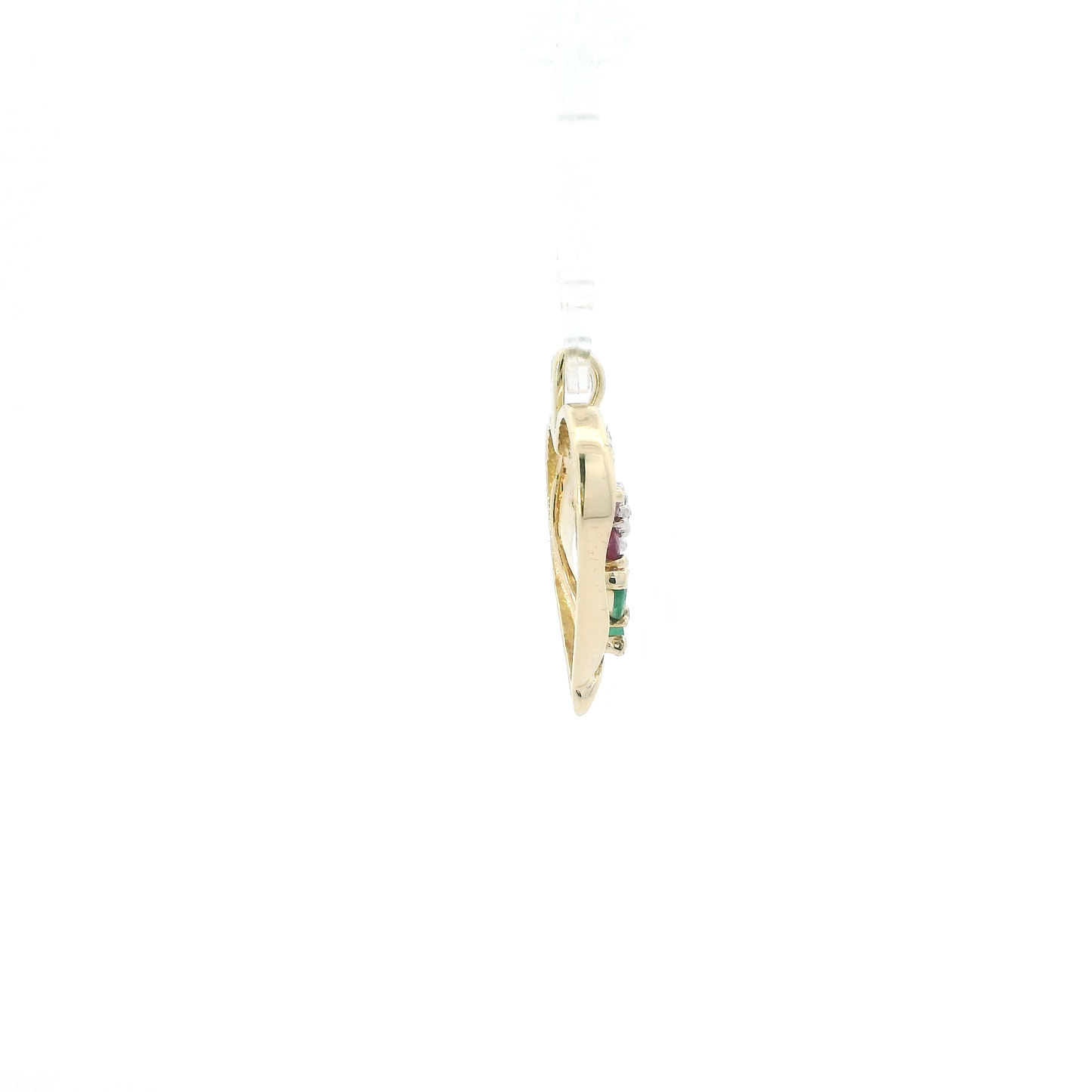 10K Yellow Gold Ruby, Emerald & Diamond Flower & Heart Pendant - 0.01ct
