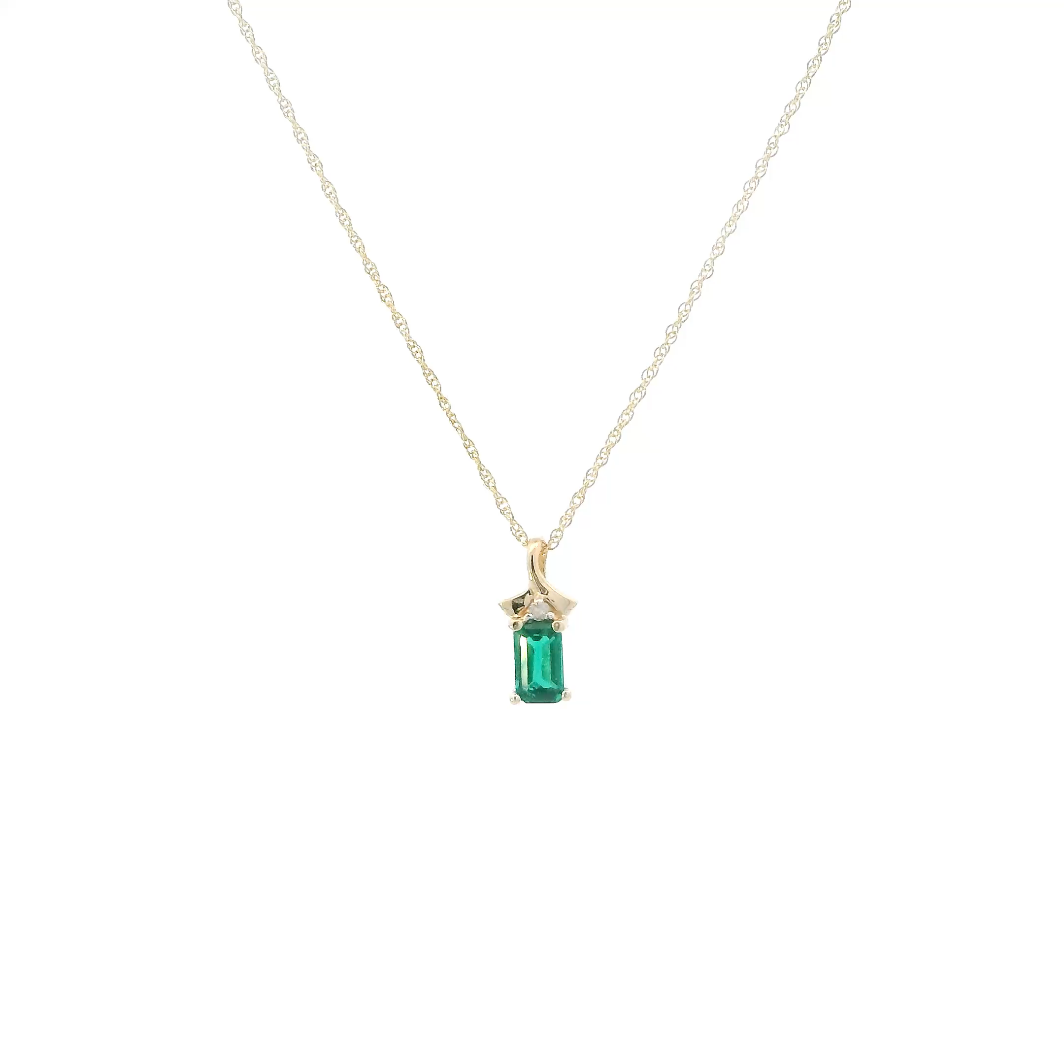 10K Yellow Gold Emerald & Diamond Pendant & 18