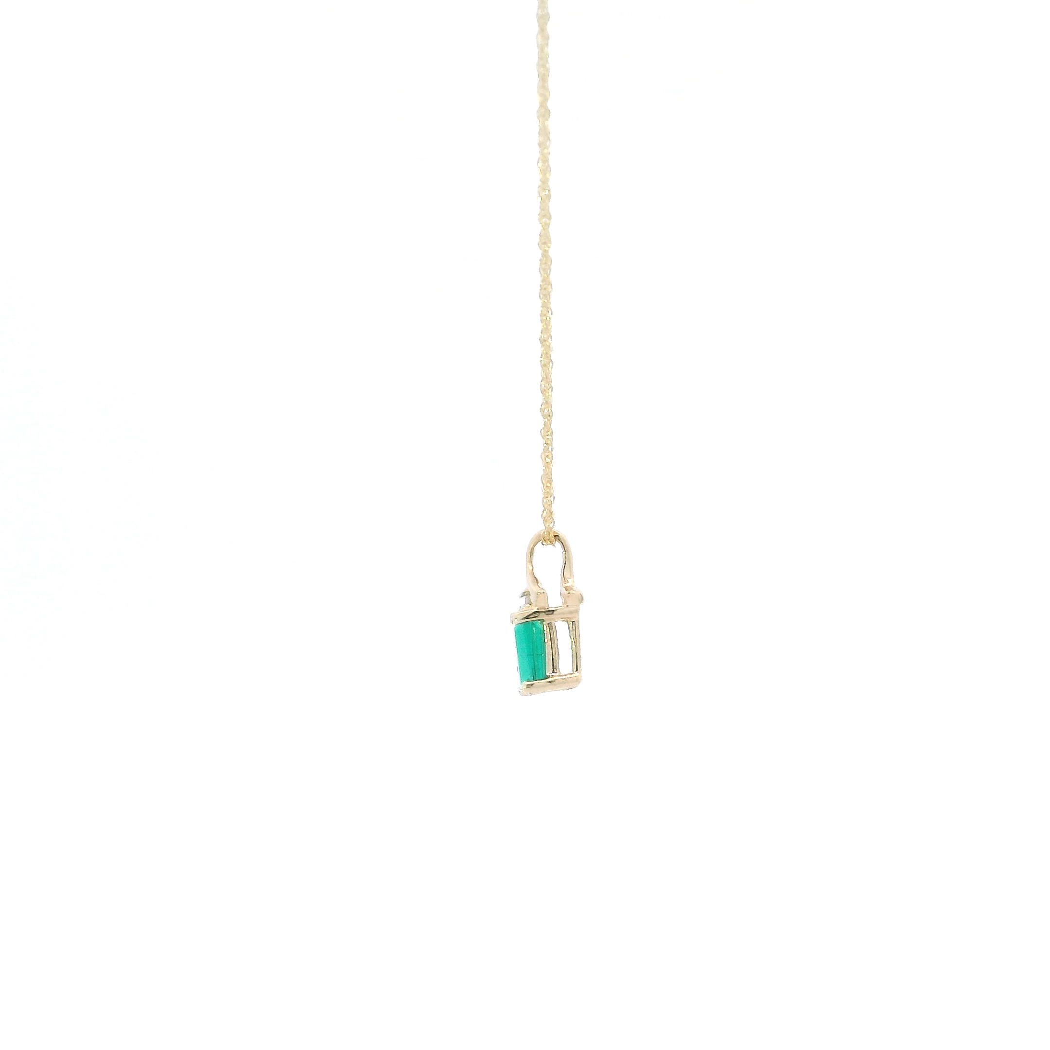 10K Yellow Gold Emerald & Diamond Pendant & 18