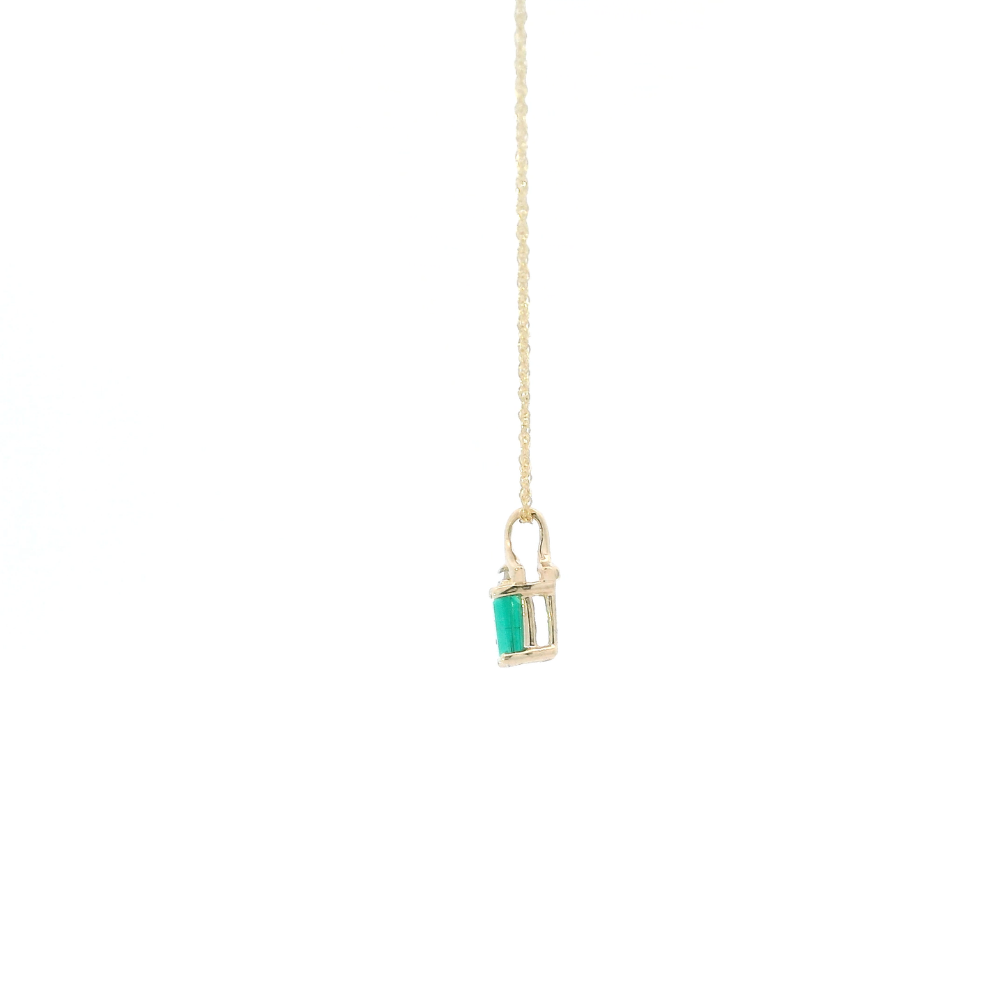 10K Yellow Gold Emerald & Diamond Pendant & 18" Rope Chain - 0.01ct