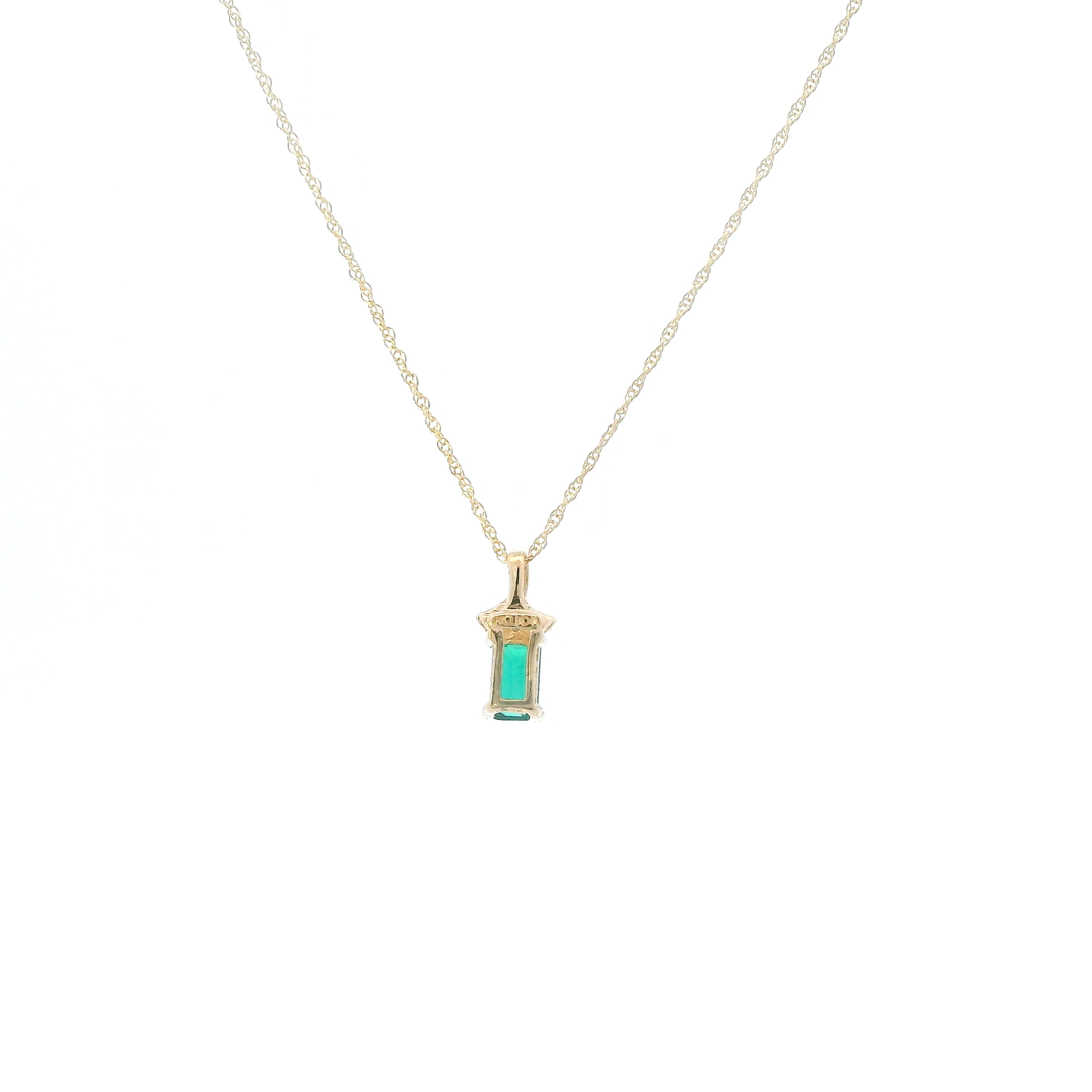 10K Yellow Gold Emerald & Diamond Pendant & 18