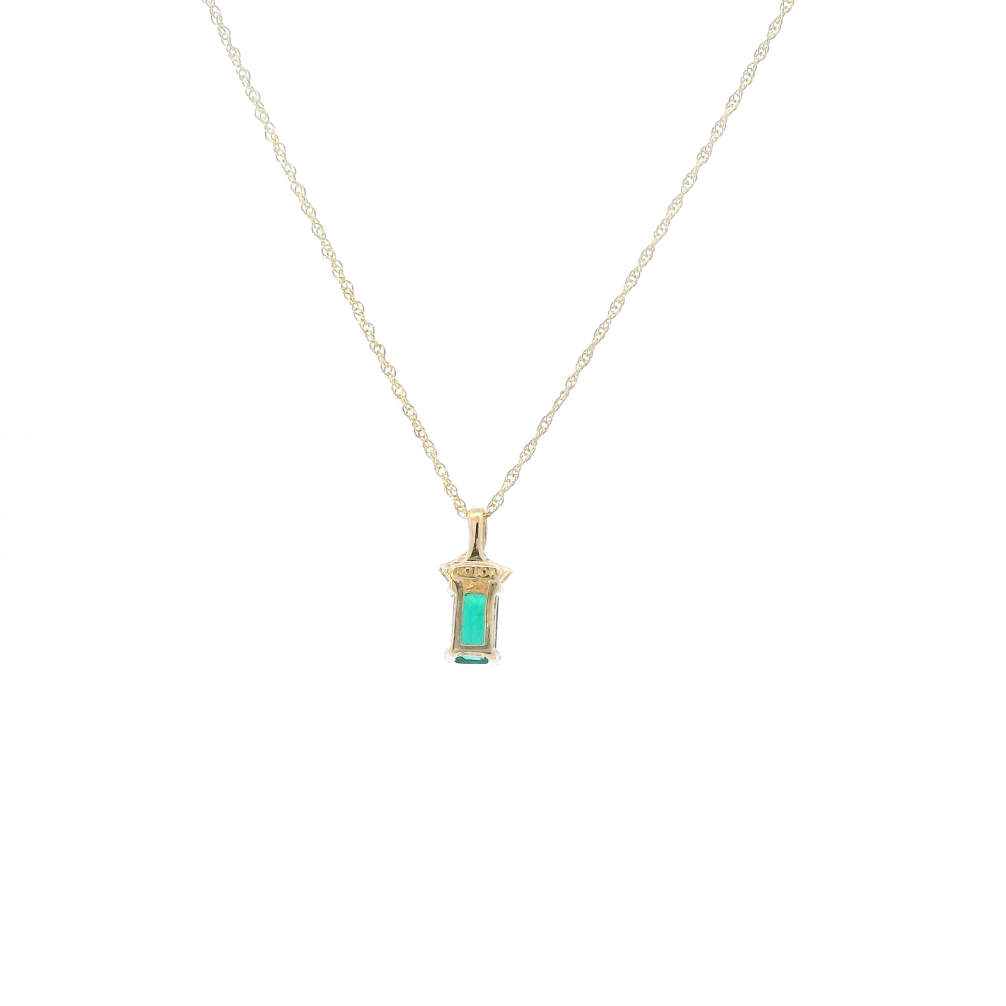 10K Yellow Gold Emerald & Diamond Pendant & 18" Rope Chain - 0.01ct