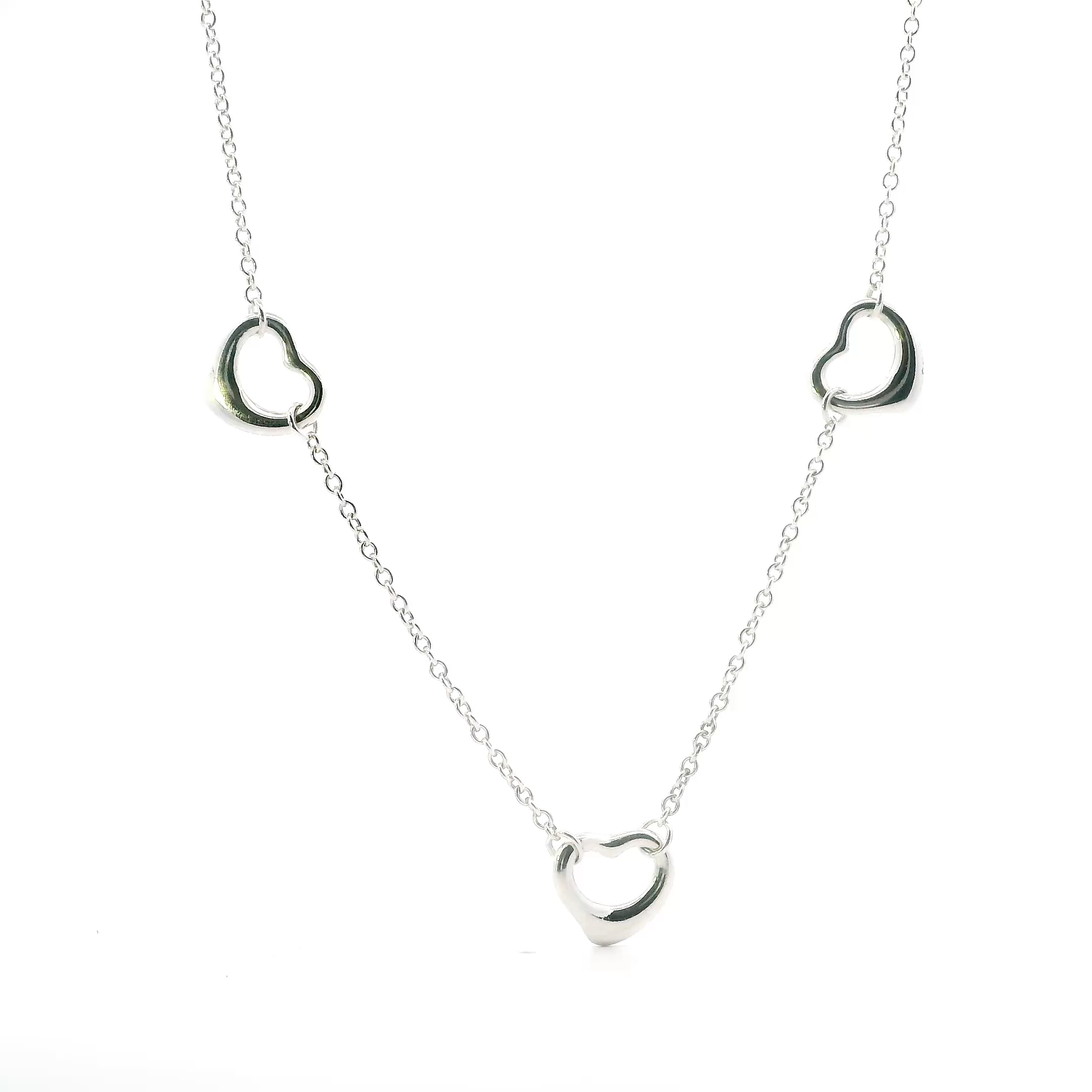 Silver Tiffany And Co Elsa Petretti 3 Hearts Necklace