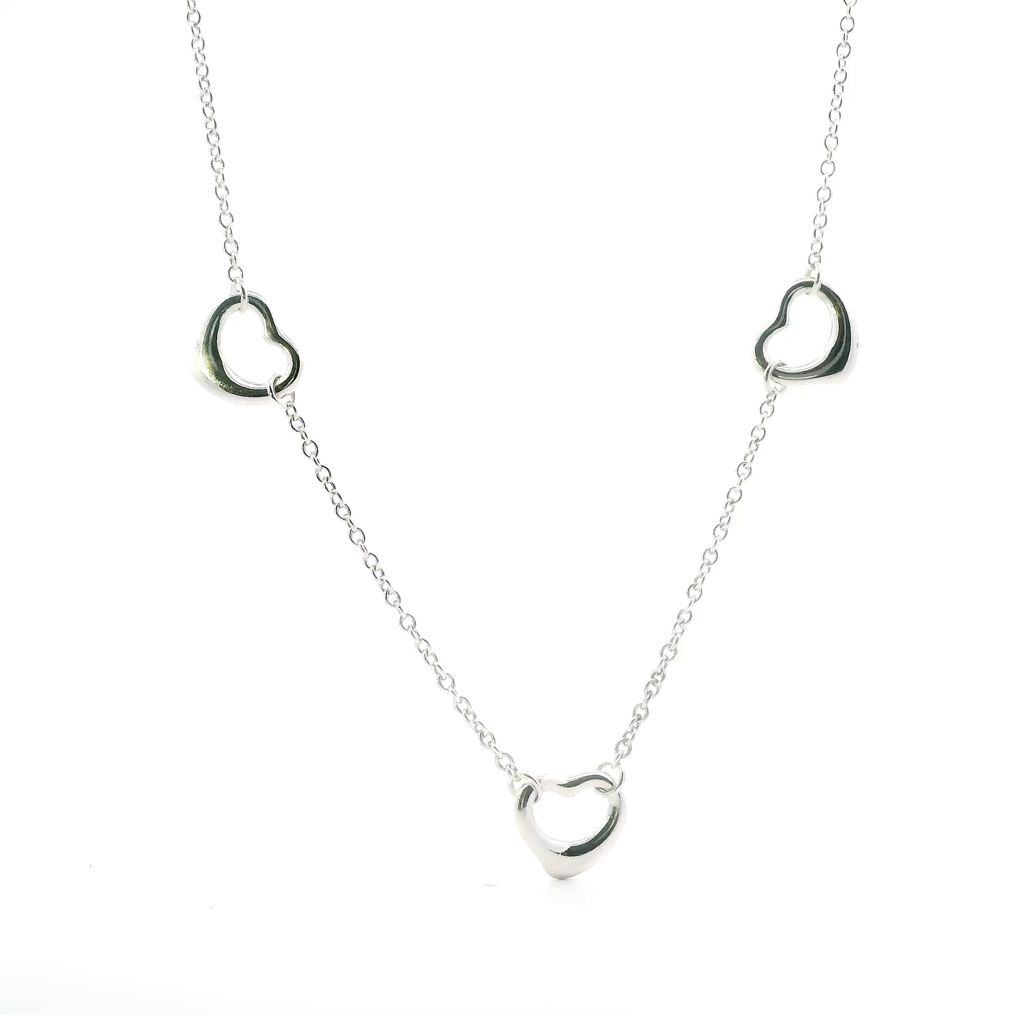 Silver Tiffany And Co Elsa Petretti 3 Hearts Necklace