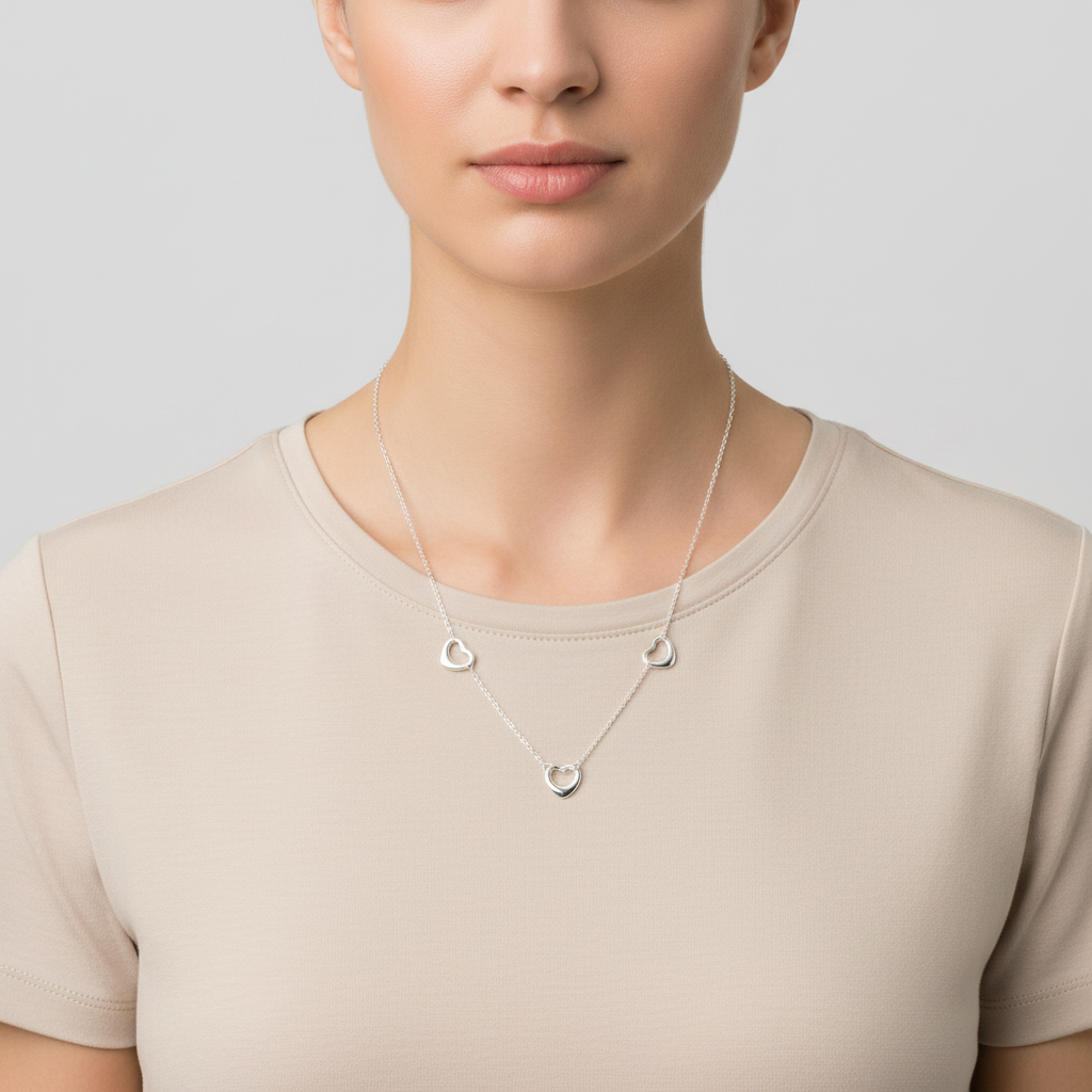 Silver Tiffany And Co Elsa Petretti 3 Hearts Necklace