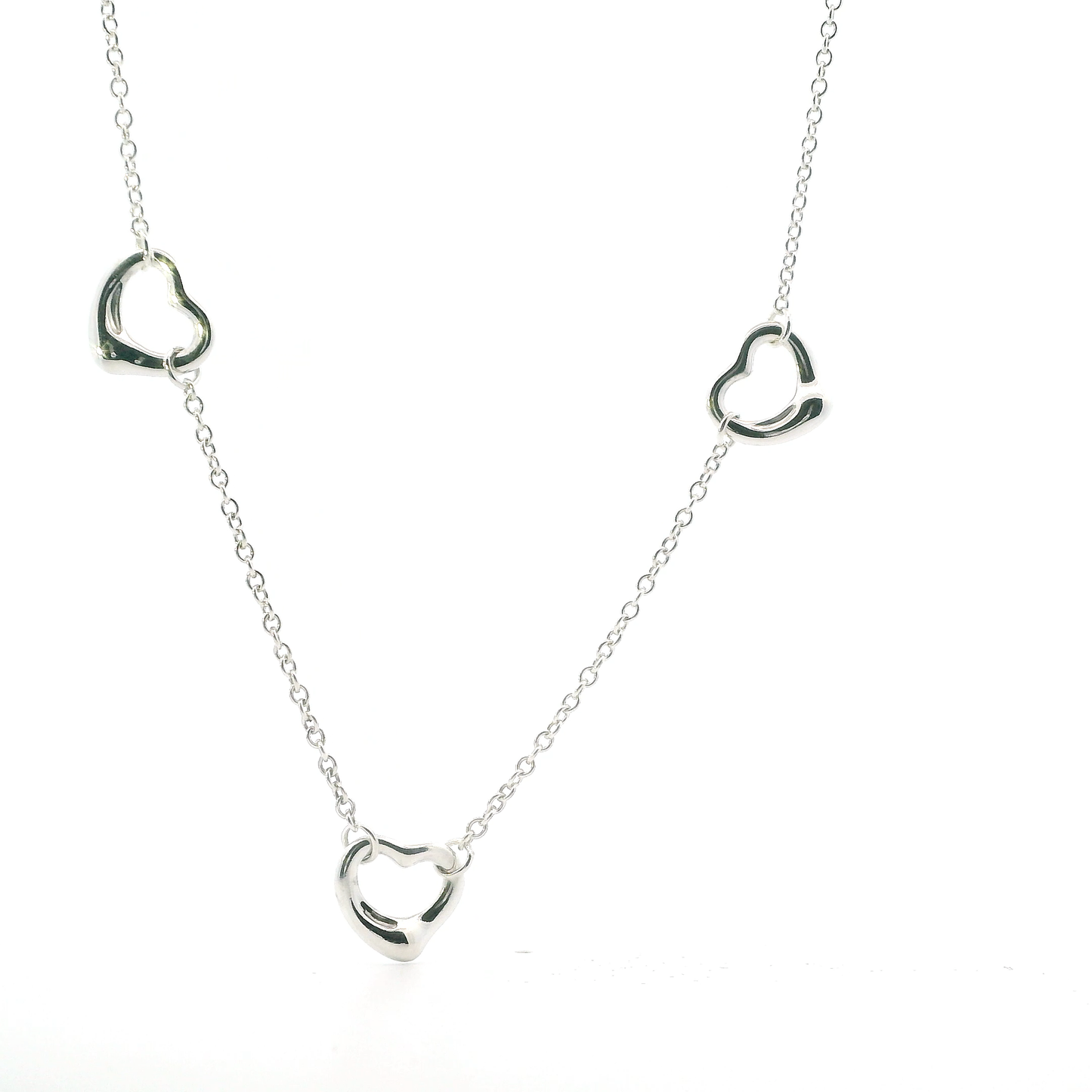 Silver Tiffany And Co Elsa Petretti 3 Hearts Necklace