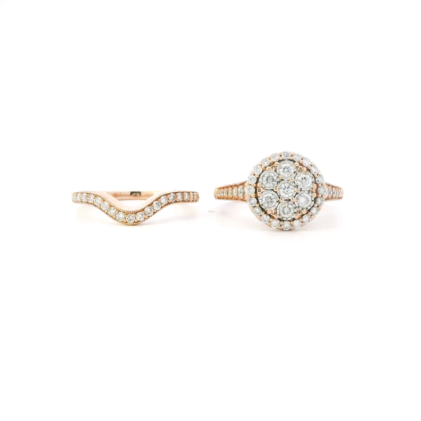 10K Rose Gold Diamond Womens Engagement & Wedding Ring Set - 0.88ct