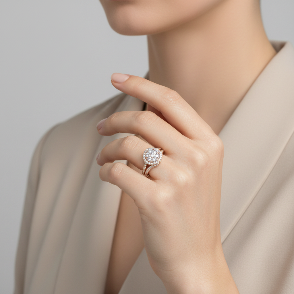 10K Rose Gold Diamond Womens Engagement & Wedding Ring Set - 0.88ct