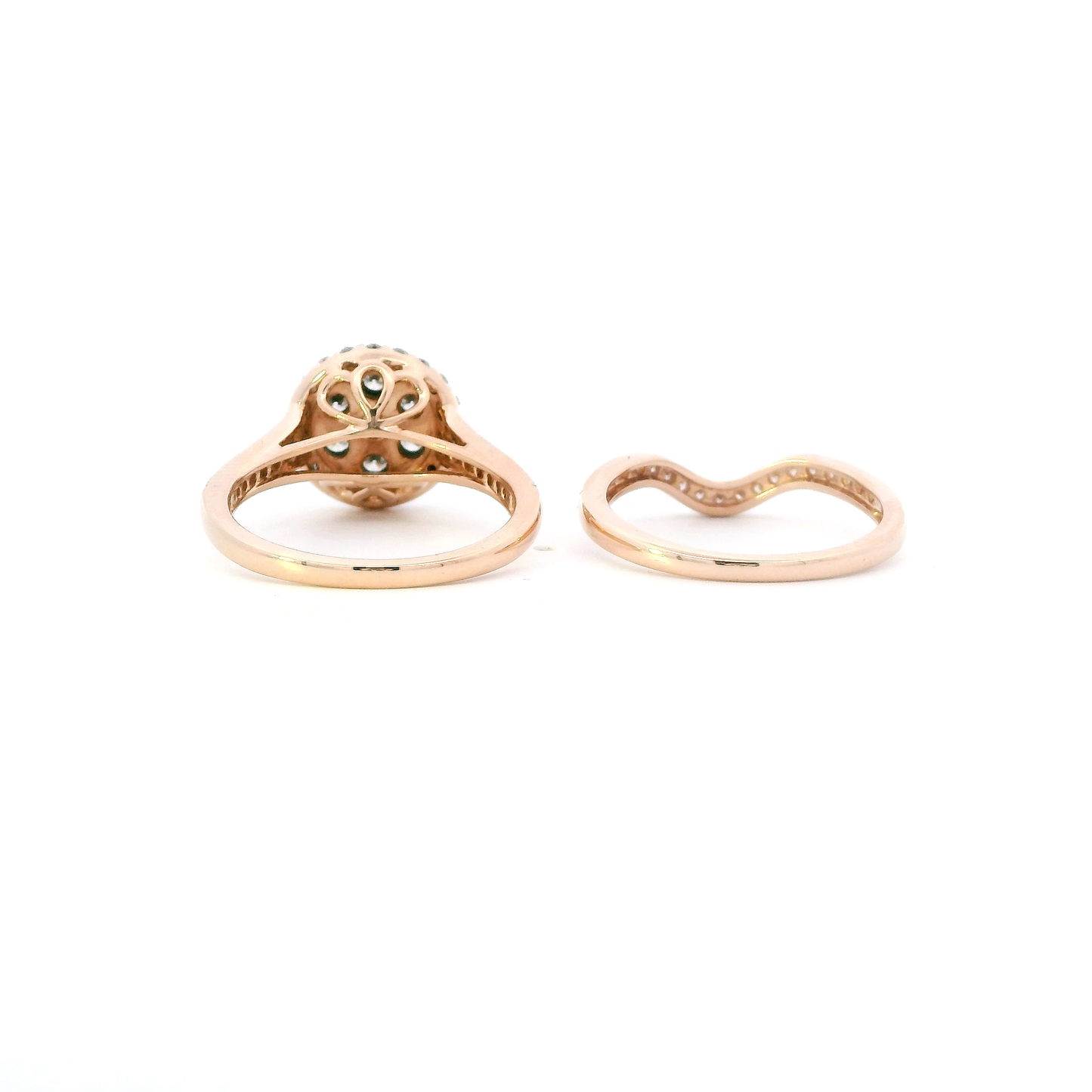 10K Rose Gold Diamond Womens Engagement & Wedding Ring Set - 0.88ct
