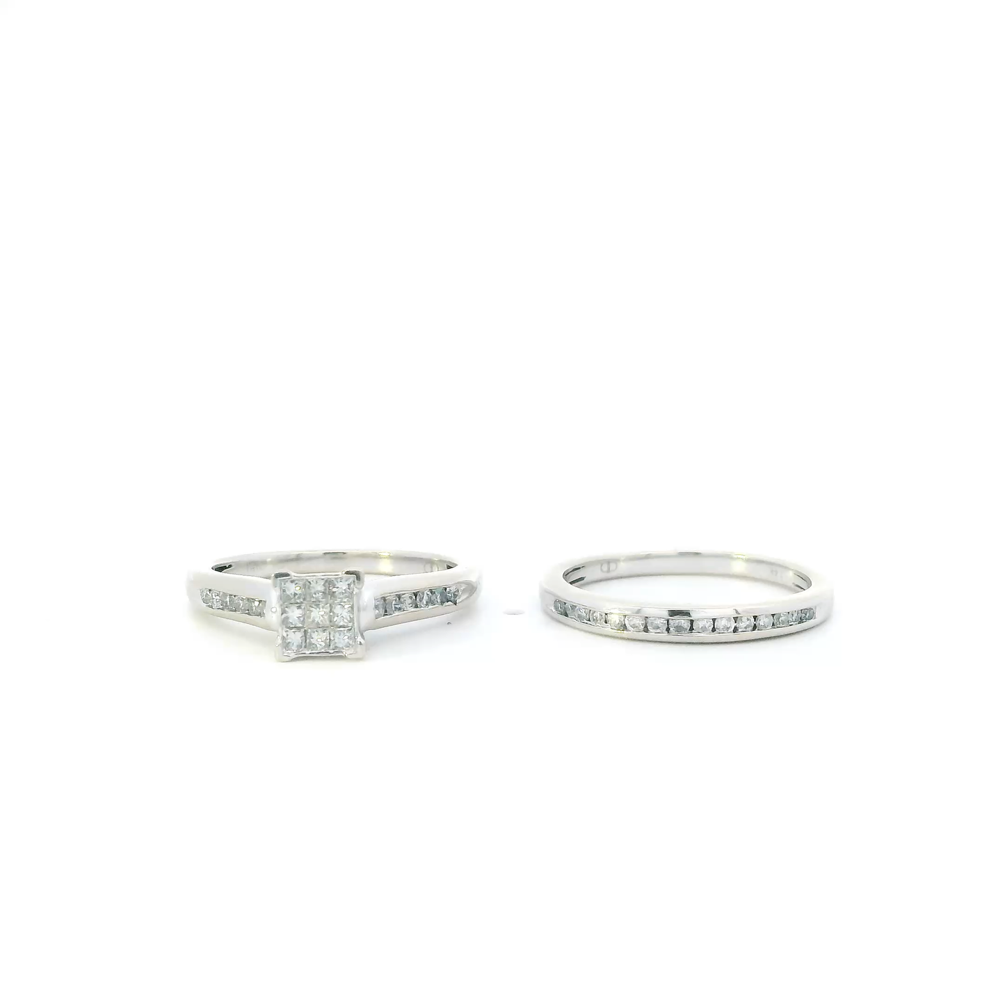 14K White Gold Diamond Womens Engagement & Wedding Ring Set - 0.64ct