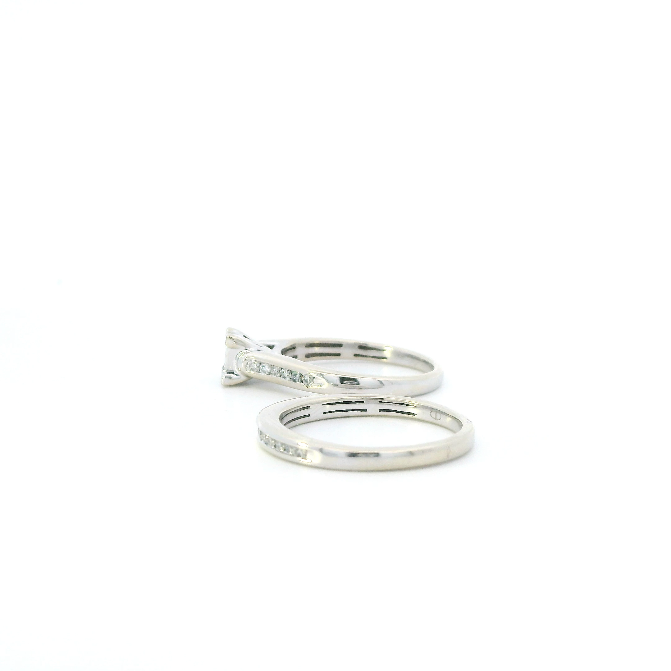14K White Gold Diamond Womens Engagement & Wedding Ring Set - 0.64ct