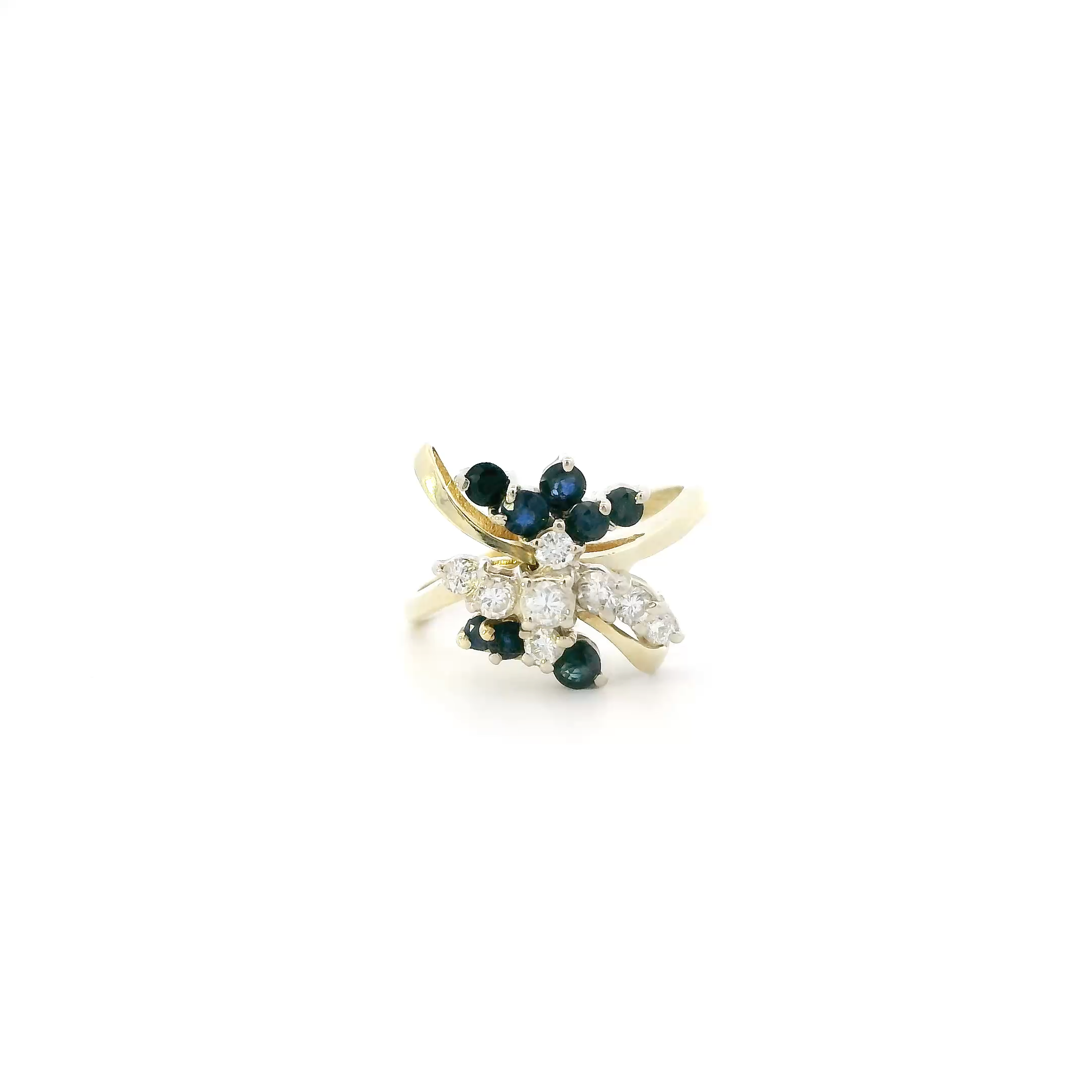 14K Yellow Gold Diamond & Sapphire Womens Ring - 0.32ct