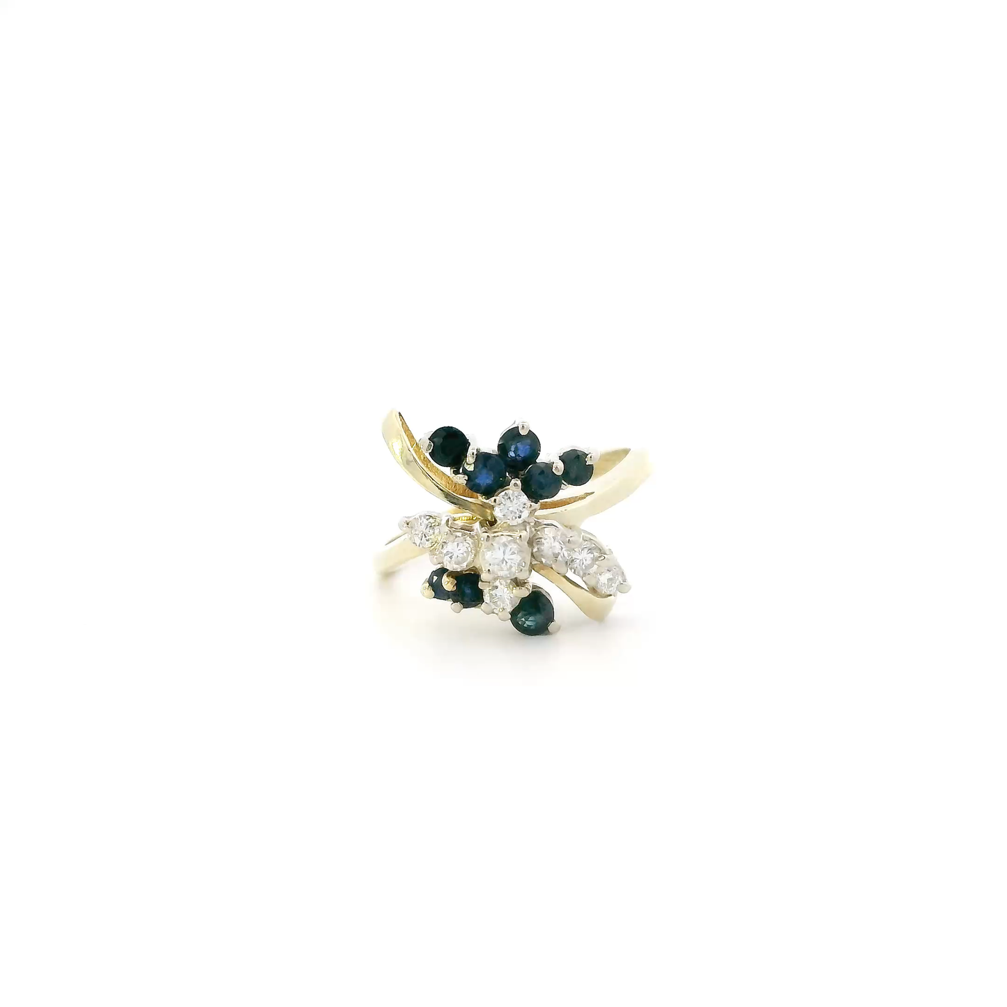 14K Yellow Gold Diamond & Sapphire Womens Ring - 0.32ct
