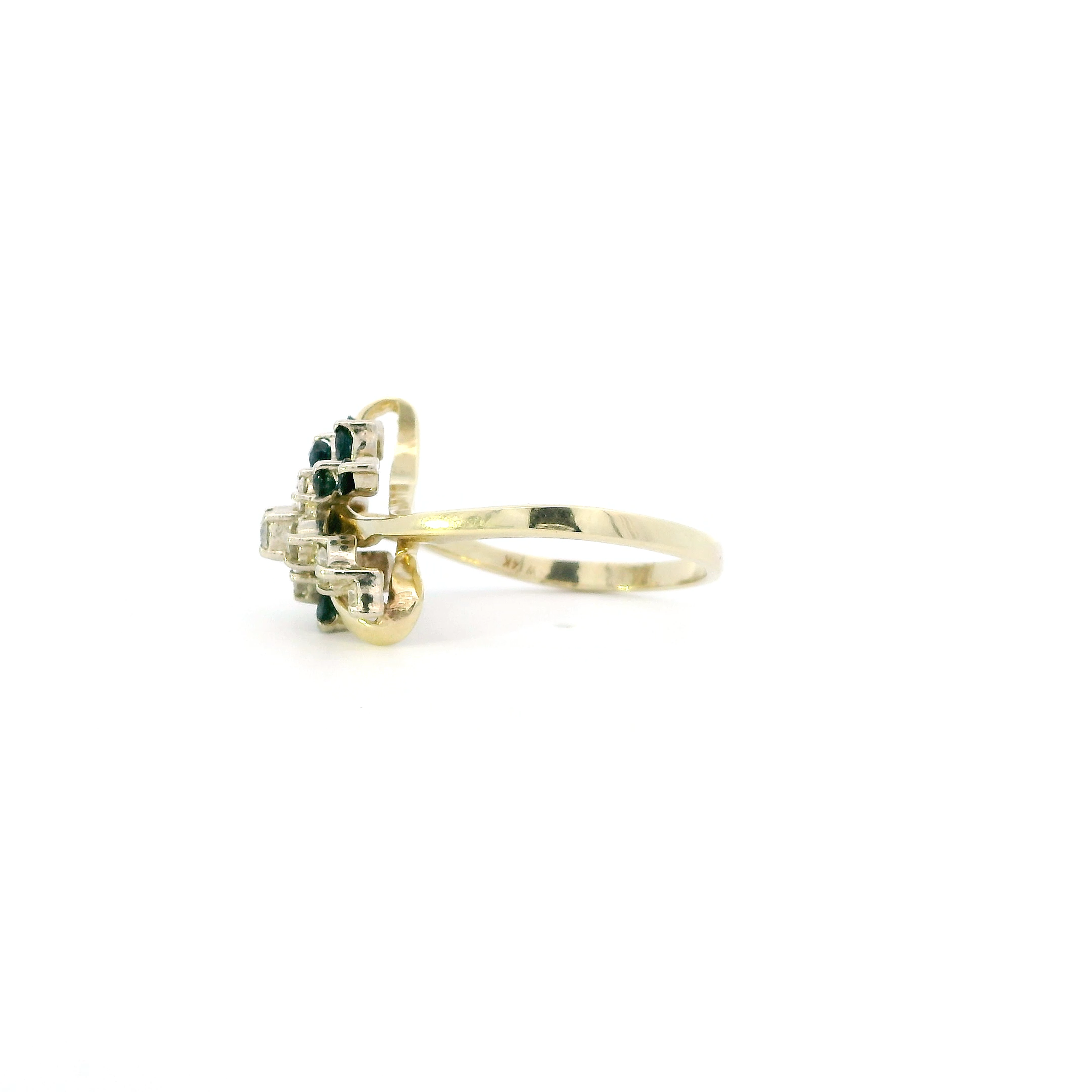 14K Yellow Gold Diamond & Sapphire Womens Ring - 0.32ct