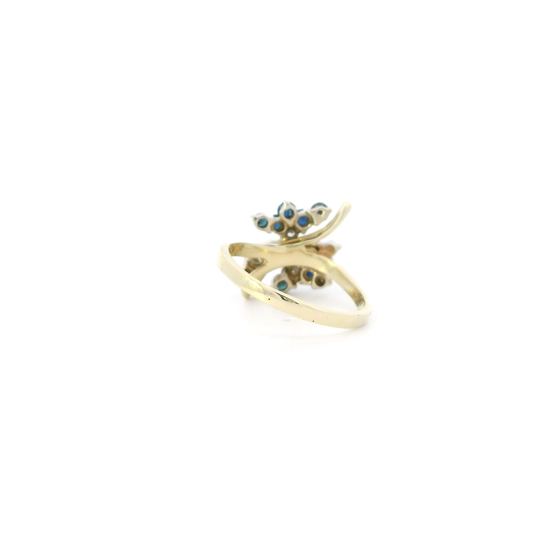 14K Yellow Gold Diamond & Sapphire Womens Ring - 0.32ct