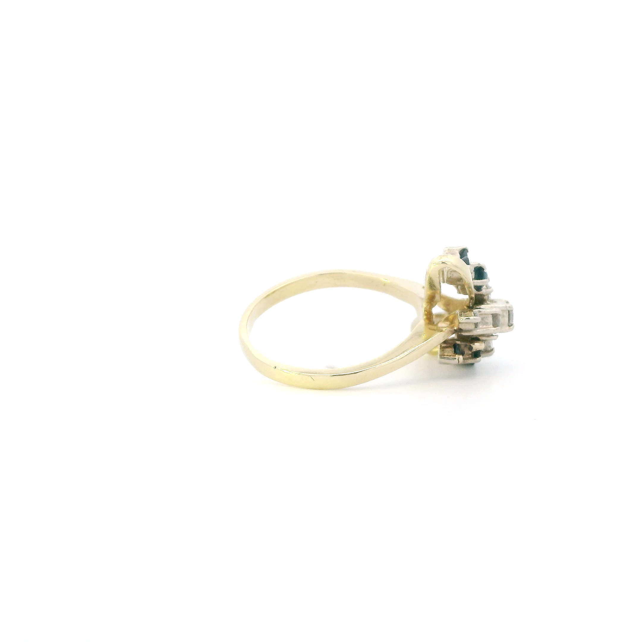 14K Yellow Gold Diamond & Sapphire Womens Ring - 0.32ct