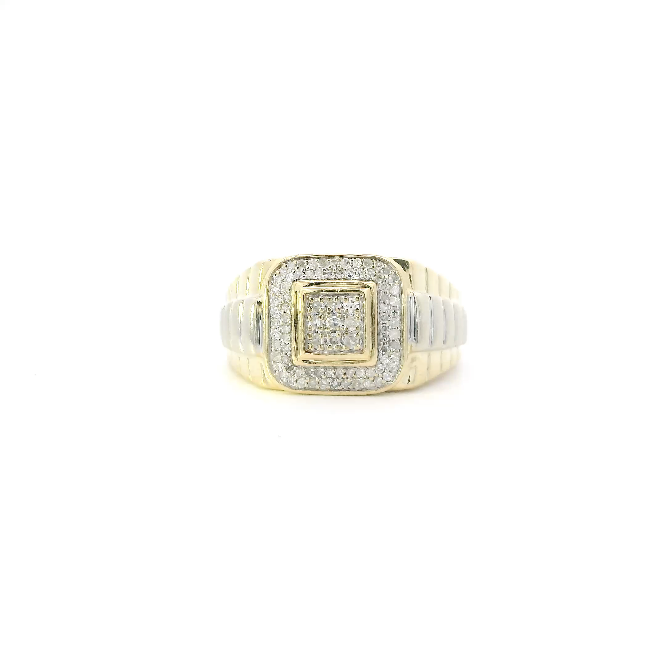 10K Yellow Gold Diamond Square Rolex Mens Ring - 0.63