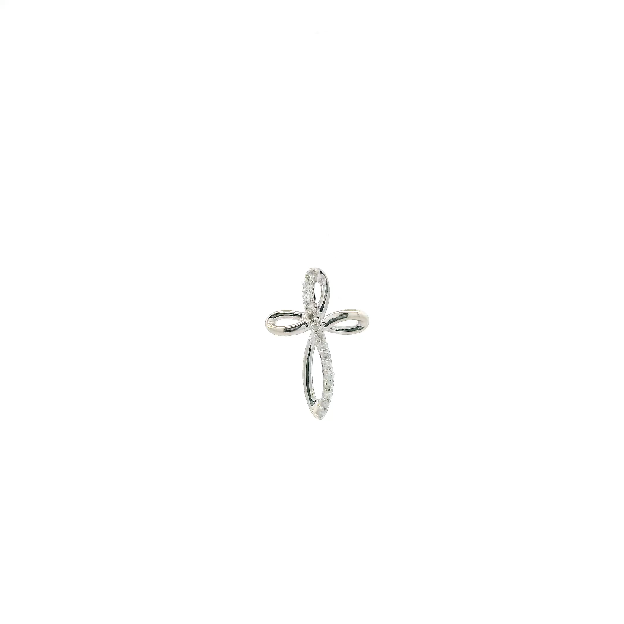 10K White Gold Diamond Cross Pendant - 0.06ct