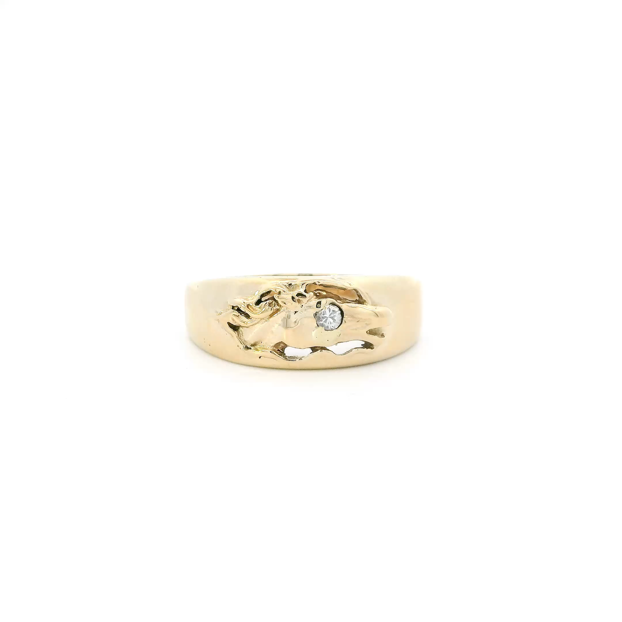 14K Yellow Gold Diamond Horse Head Ring - 0.08ct