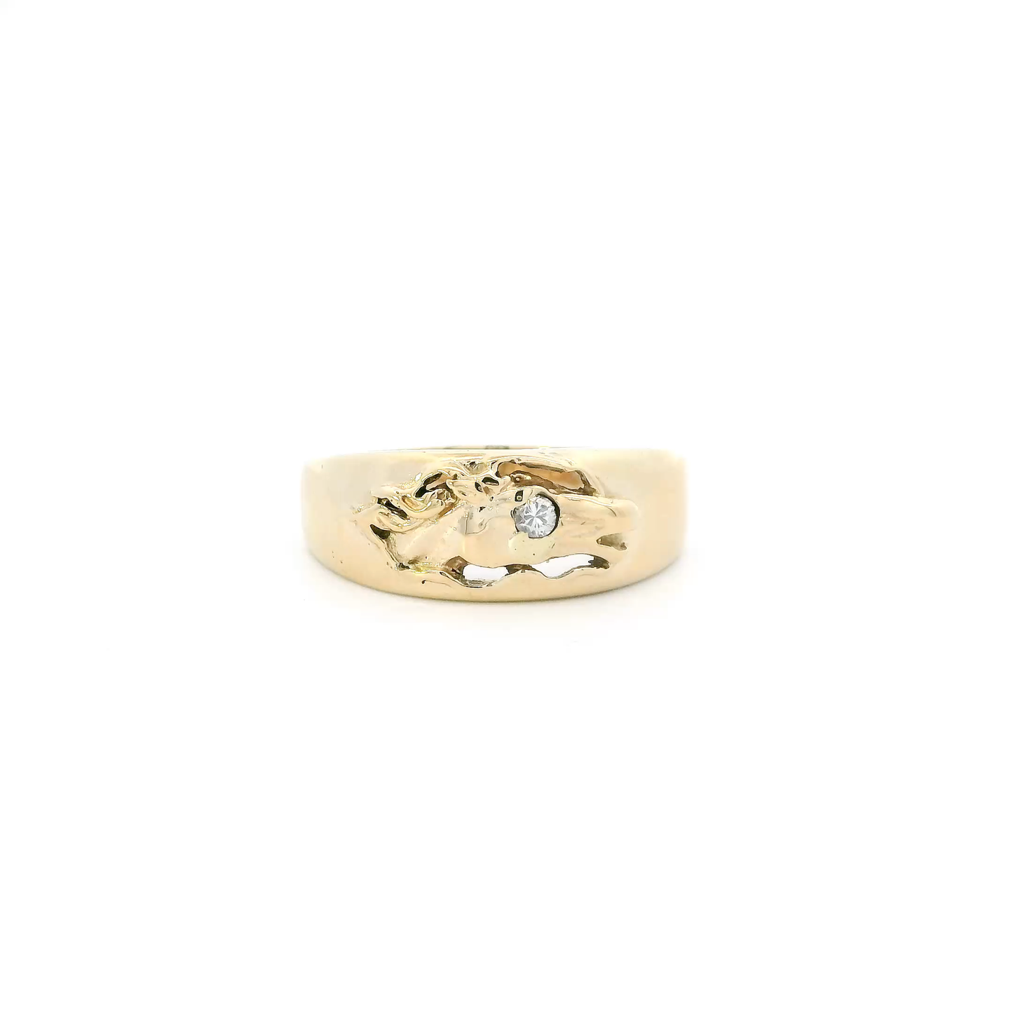 14K Yellow Gold Diamond Horse Head Ring - 0.08ct