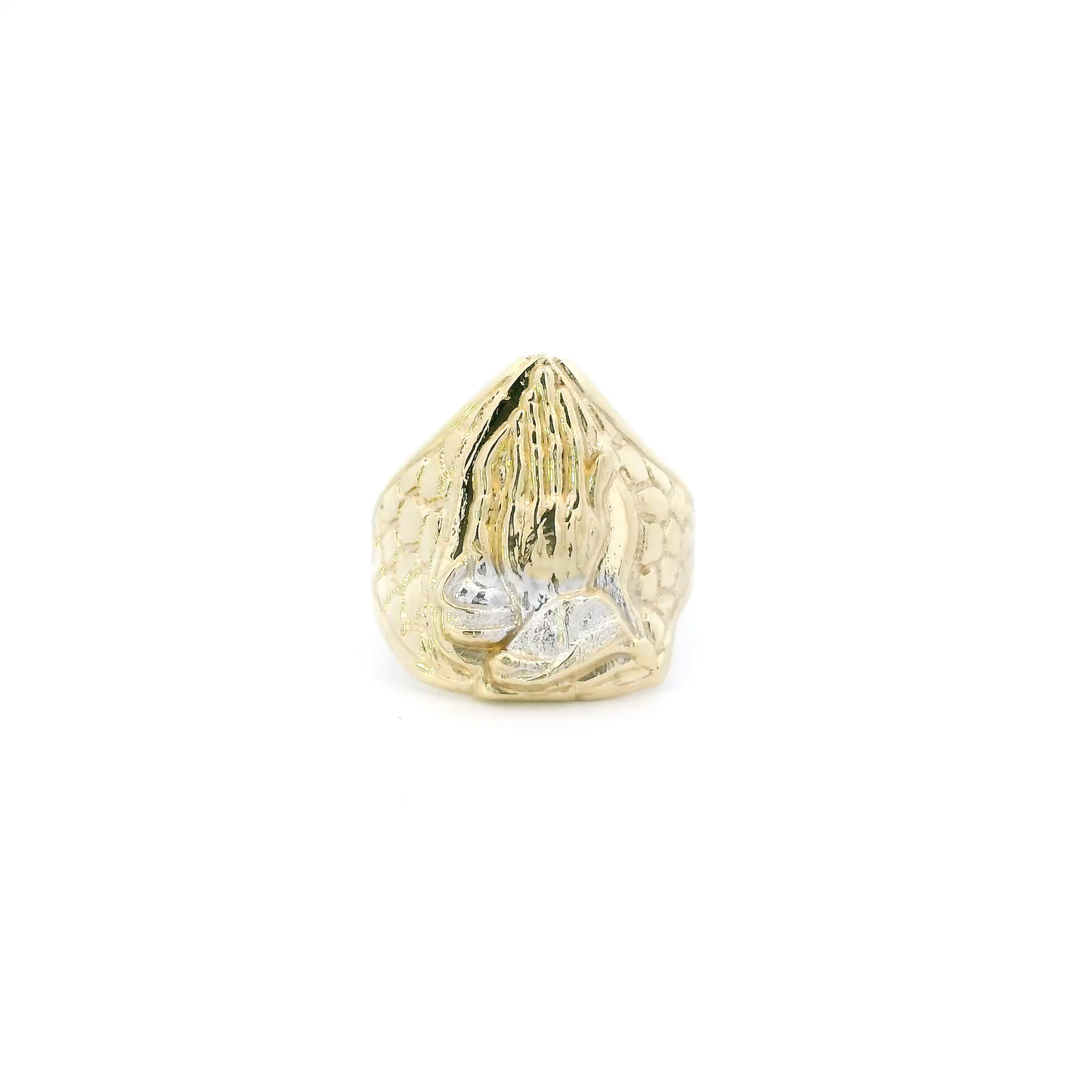 10K Yellow & White Gold Praying Hands Nugget Ring
