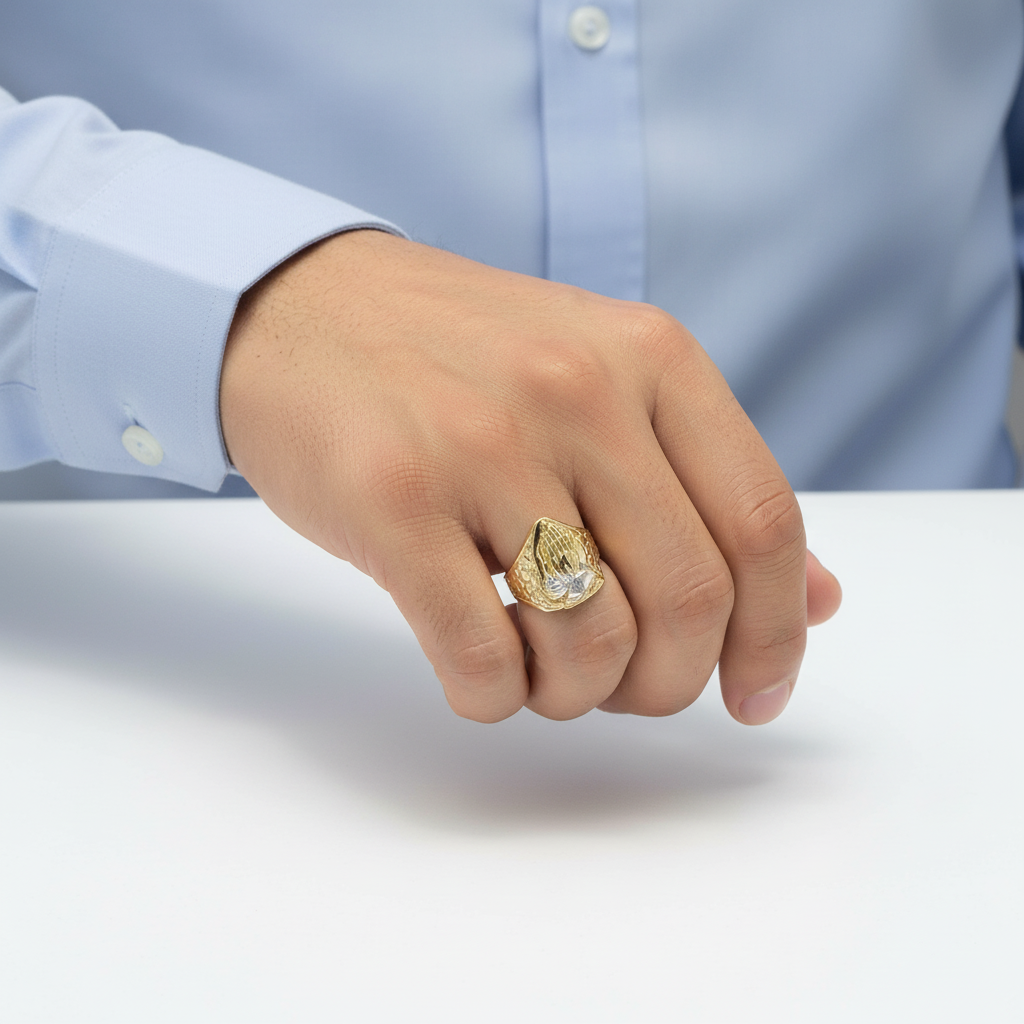 10K Yellow & White Gold Praying Hands Nugget Ring