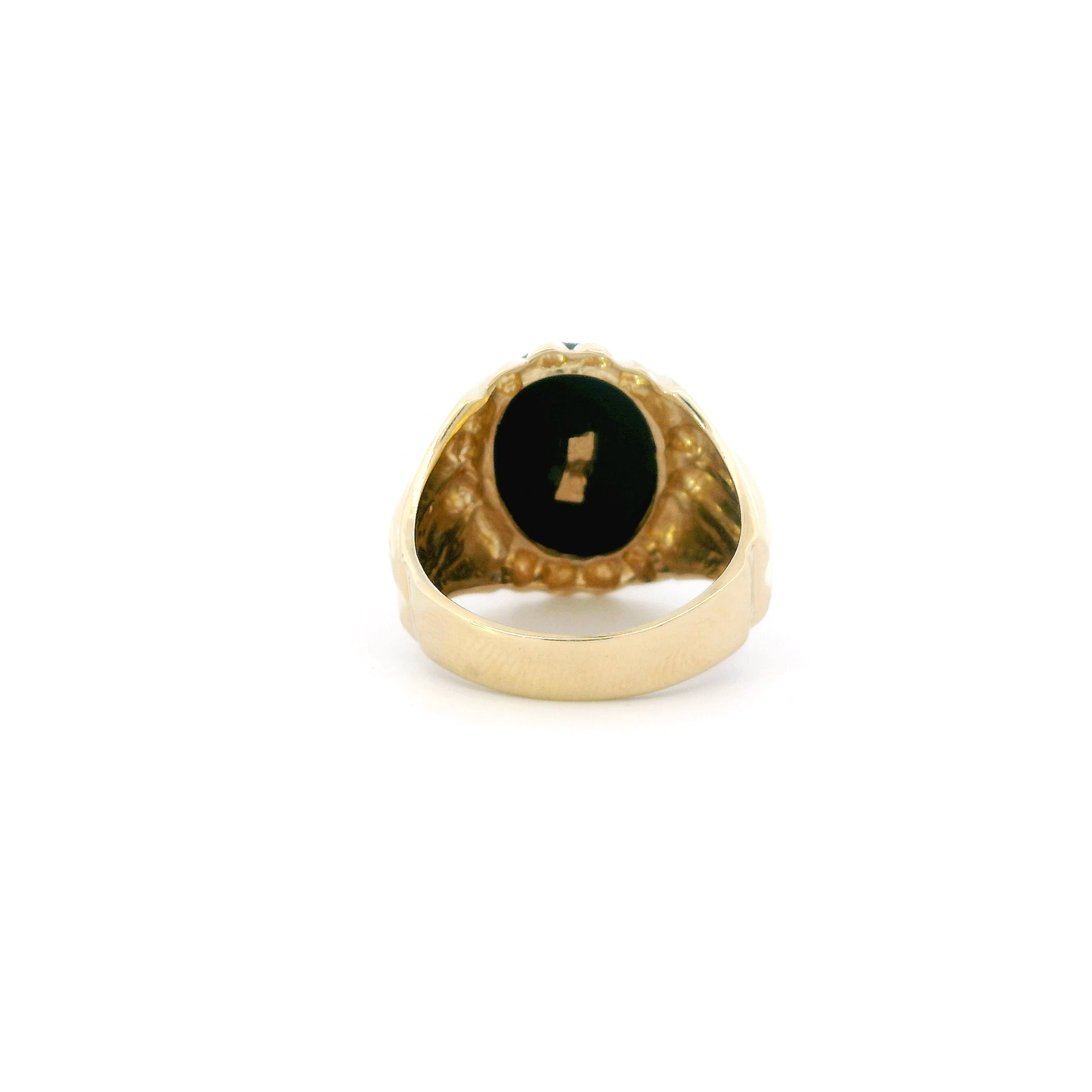 14K Yellow Gold Black Onyx Dollar Sign Mens Ring