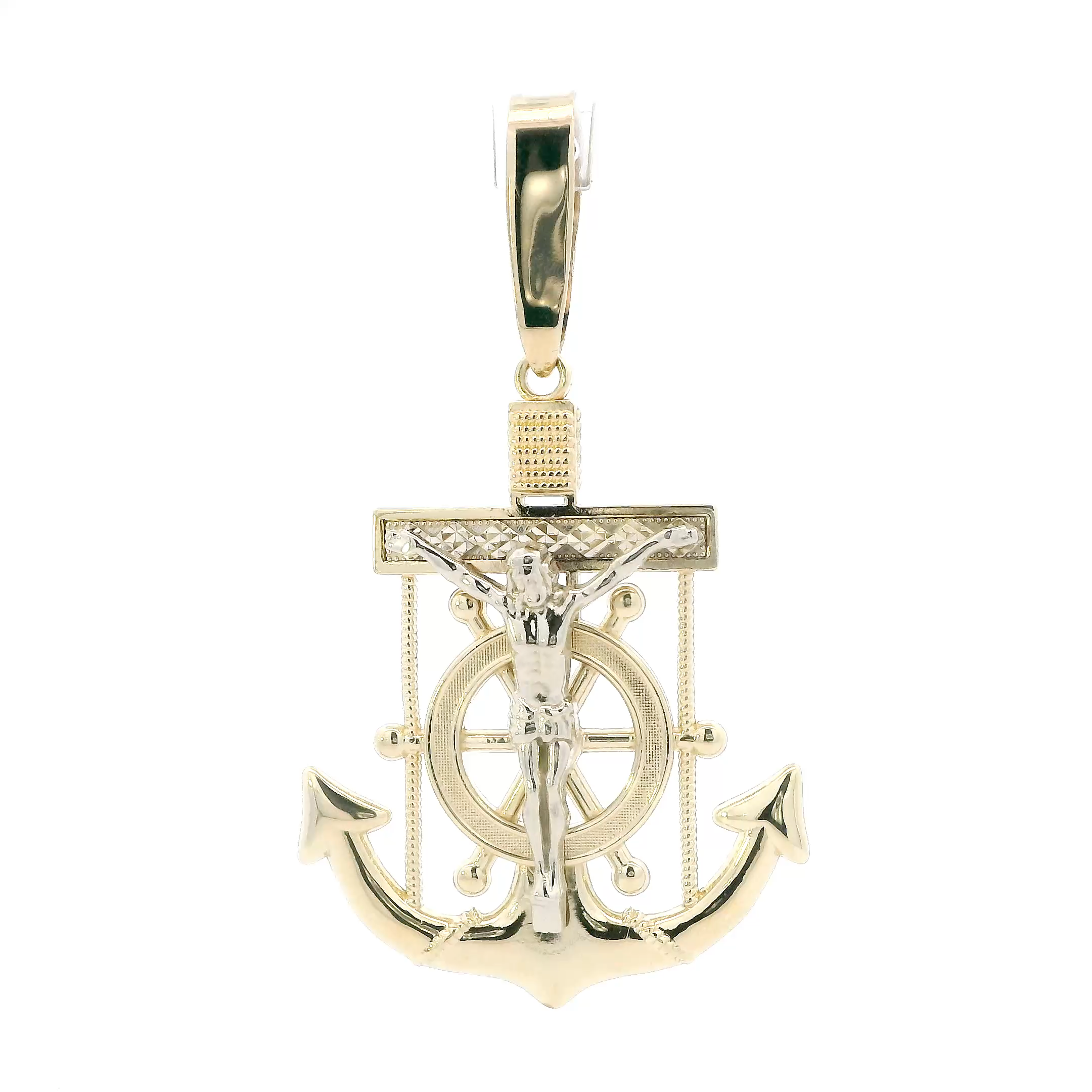 14k Yellow & White Gold Mariner Crucifix Pendant