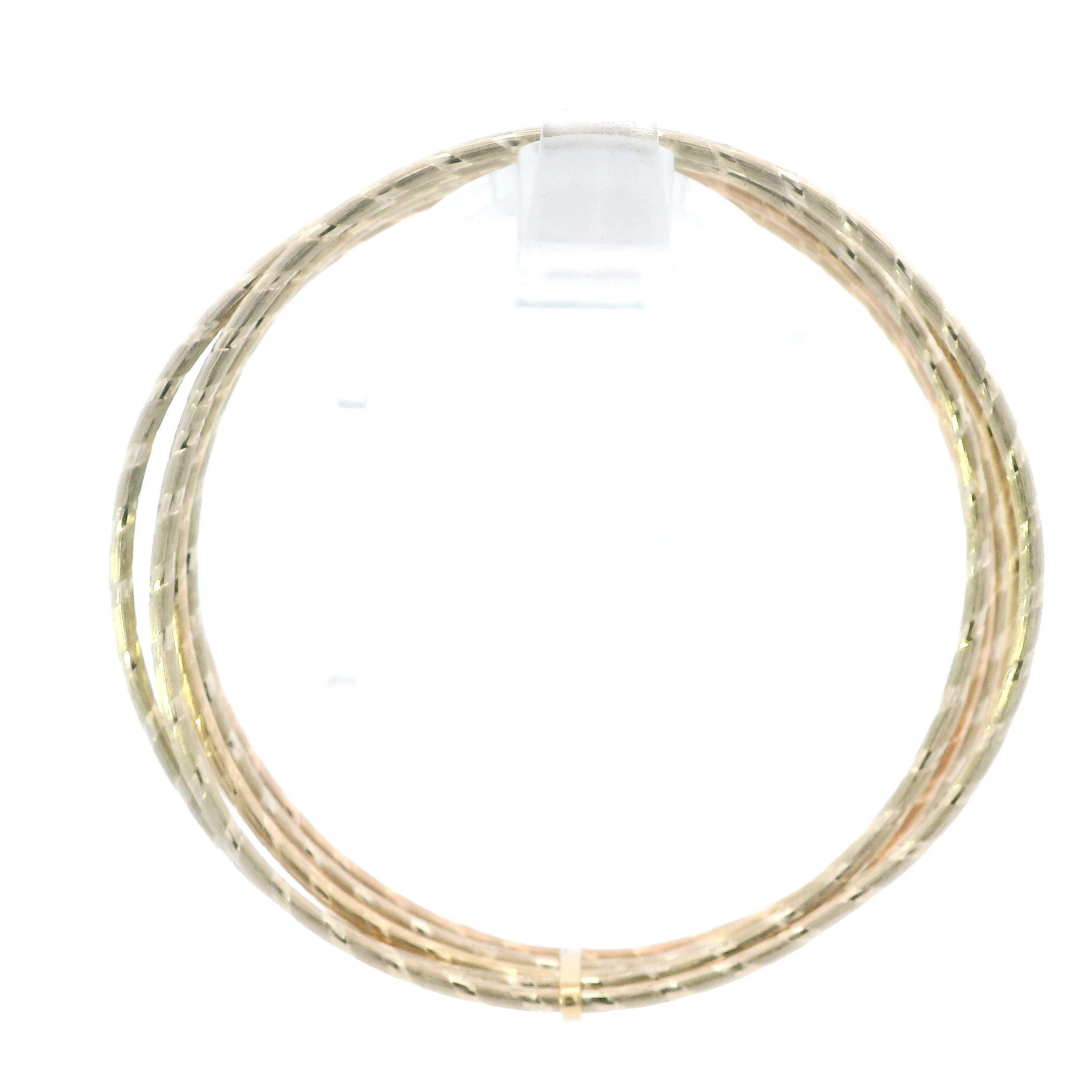 14K Tri Color Gold Diamond Cut Matching Bangle Bracelet Set - With Slight Dent On Them
