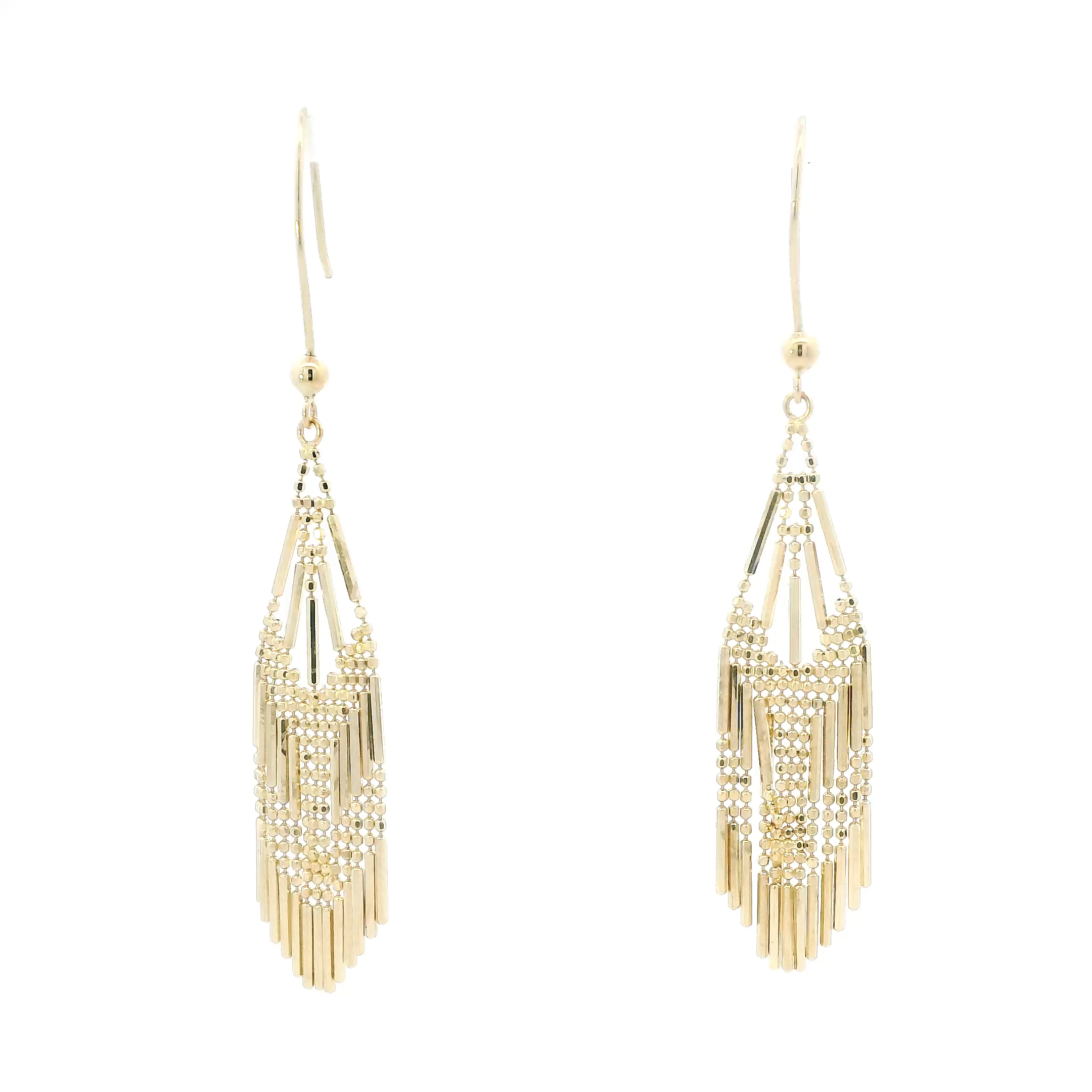 14K Yellow Gold Beaded/Bar Dangle Earrings